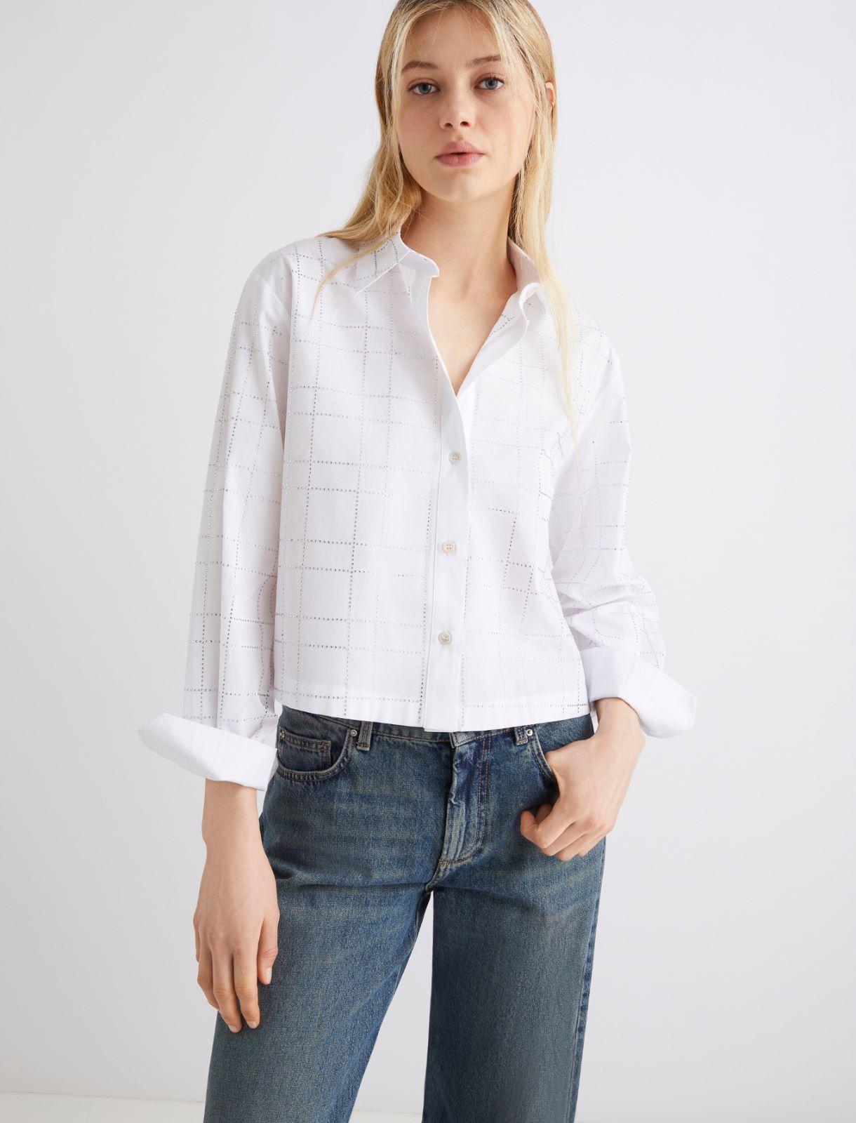 Rhinestone shirt - OPTICAL WHITE - Marella - 3