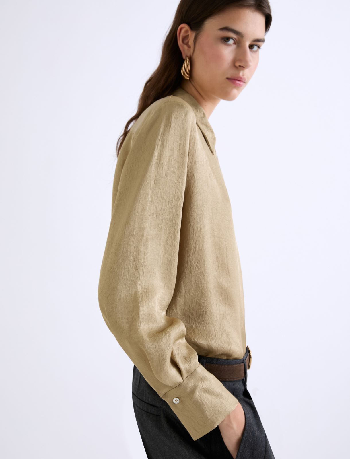 Crinkle-look shirt - OLIVE - Marella - 5