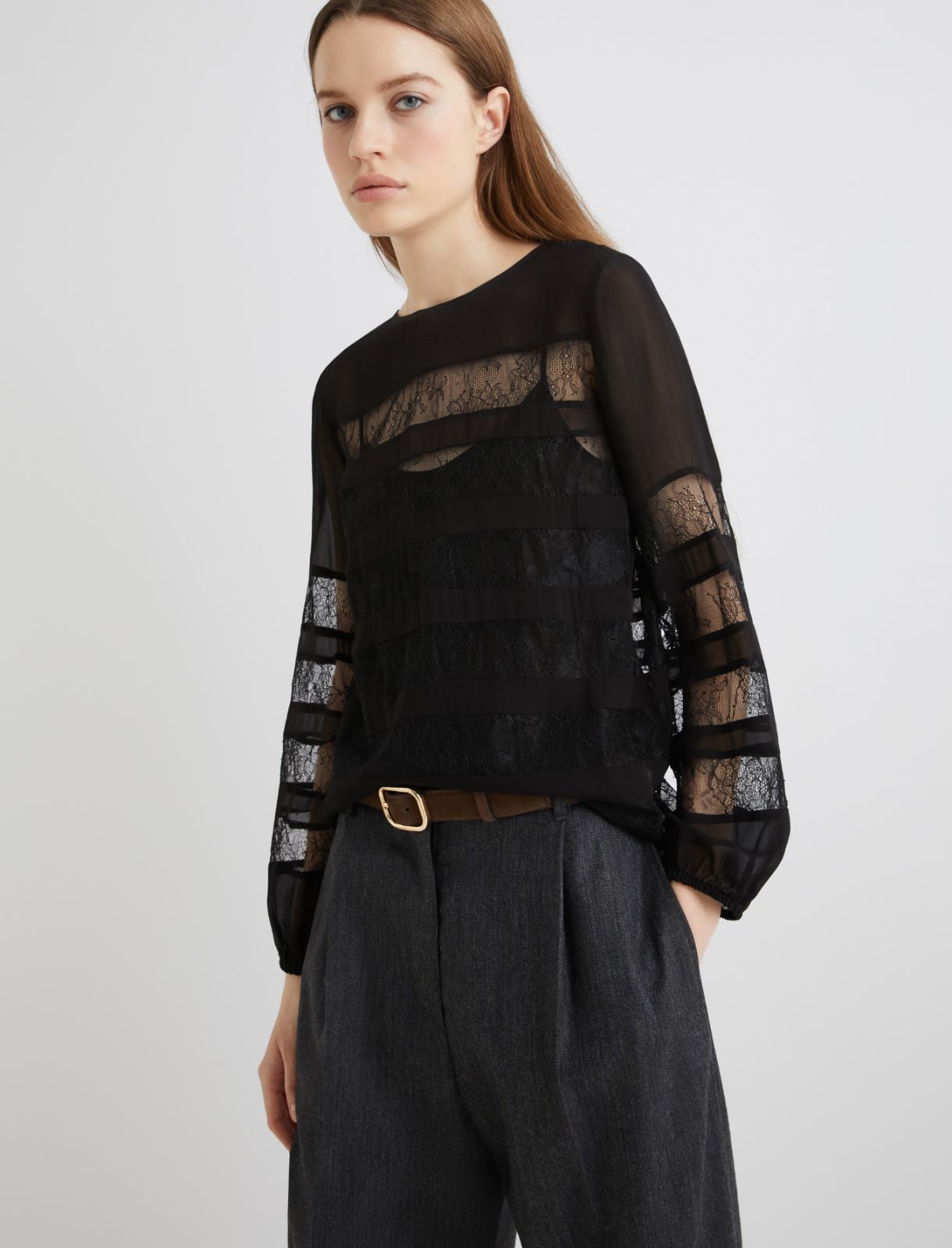 Georgette blouse with lace detail - BLACK - Marella - 4
