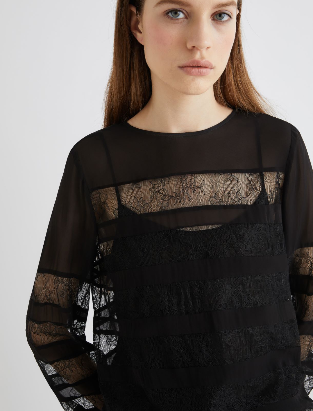 Georgette blouse with lace detail - BLACK - Marella - 5