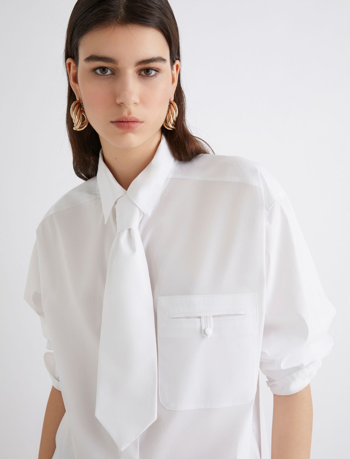 Blouse en popeline avec cravate - BLANC - Marella - 5