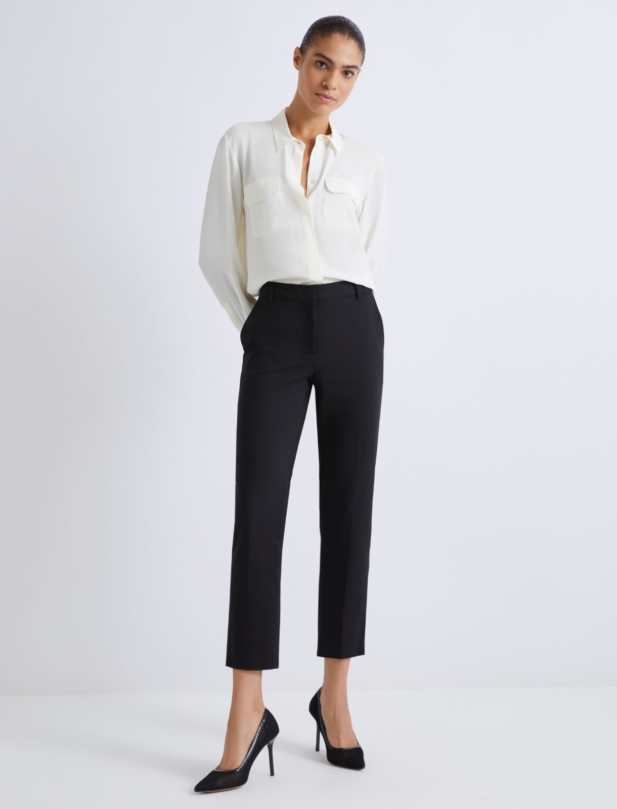 Stretch cotton chino trousers - BLACK - Marella - 4