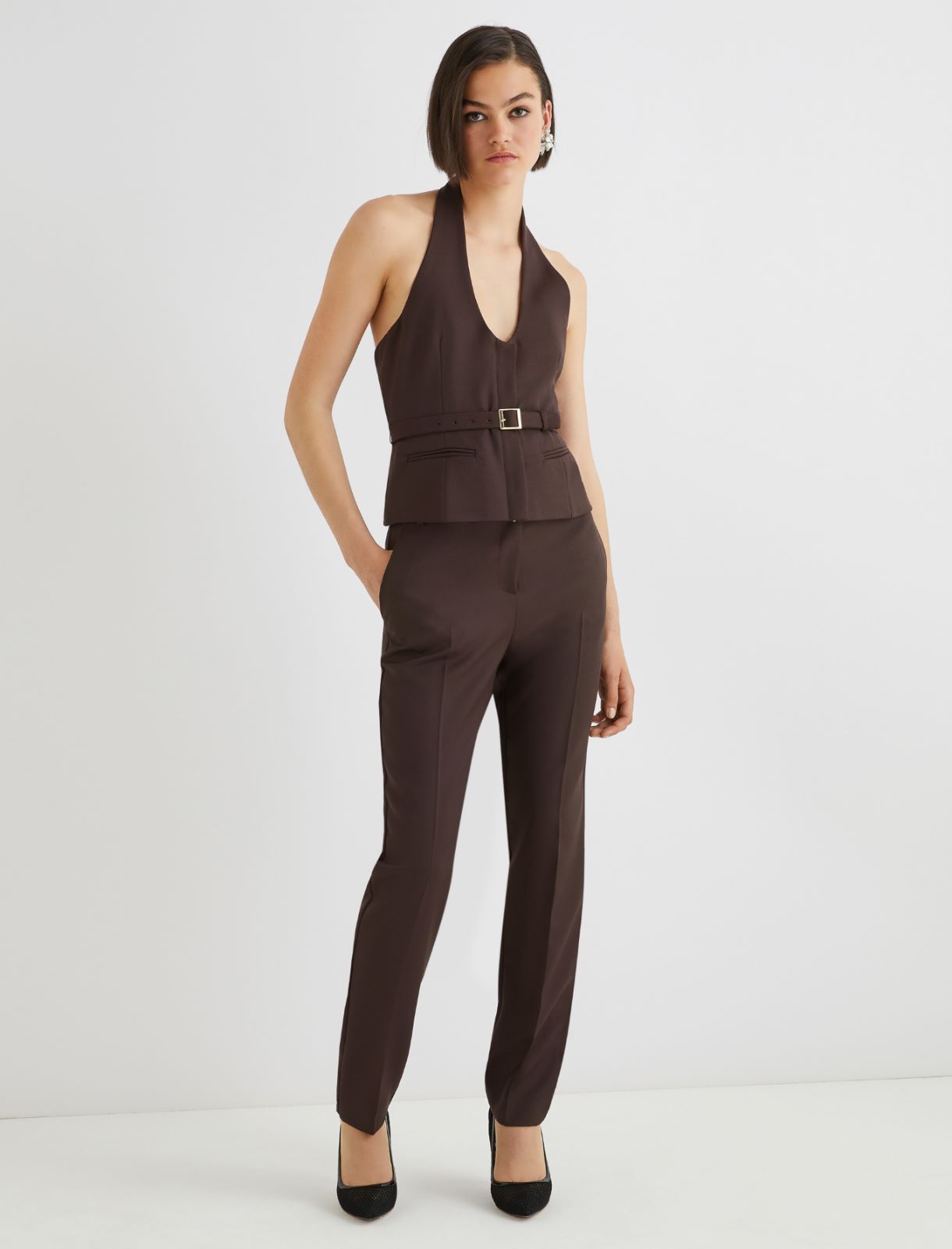 Wool-blend chino trousers - BROWN - Marella - 4