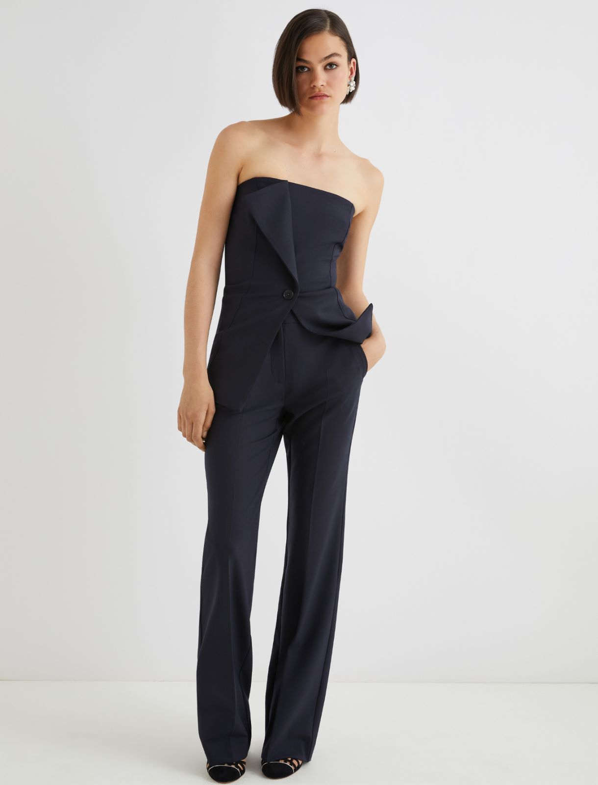 Flared stretch wool-blend trousers - NAVY - Marella - 4