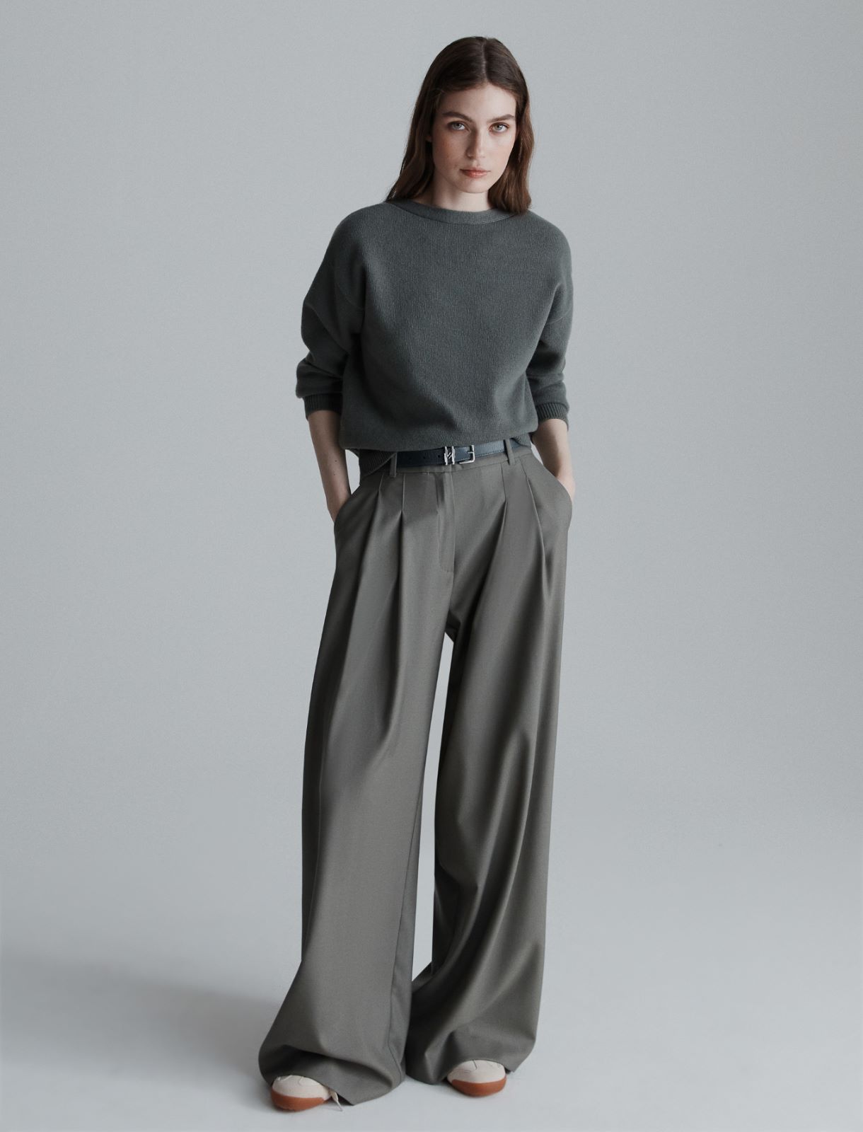Wide-fit gabardine trousers - OLIVE - Marella - 4