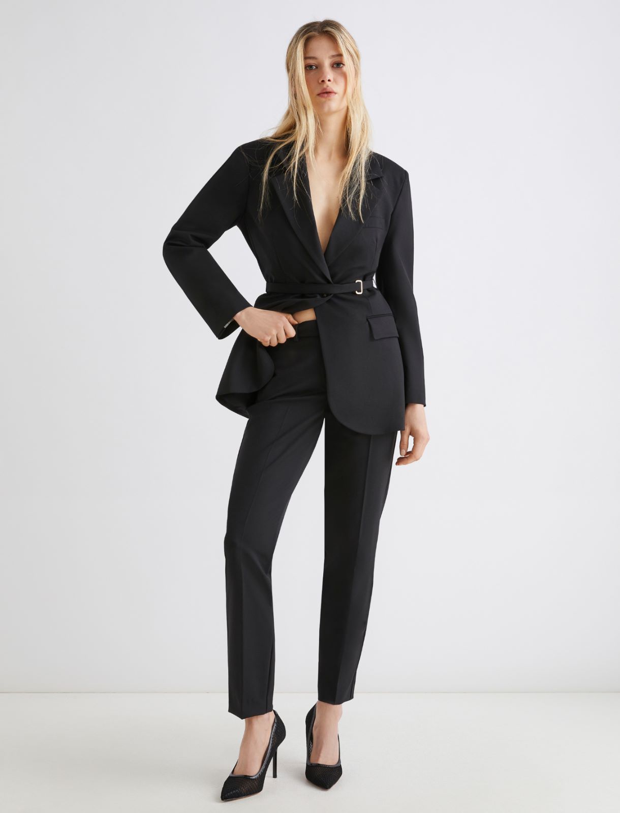 Stretch fabric chino trousers - BLACK - Marella - 3