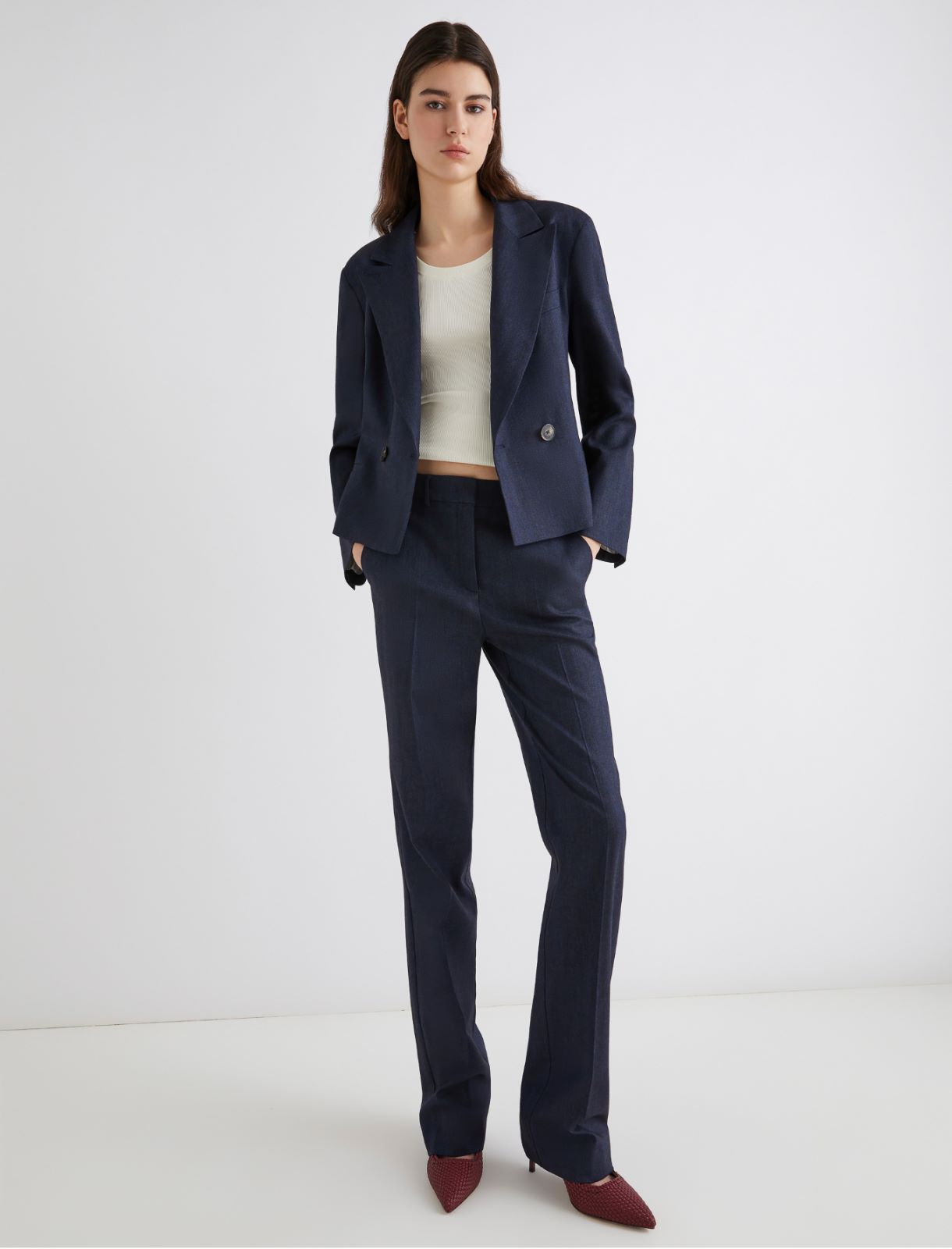 Obcisłe spodnie z imitacji denimu - GRANATOWY - Marella - 3