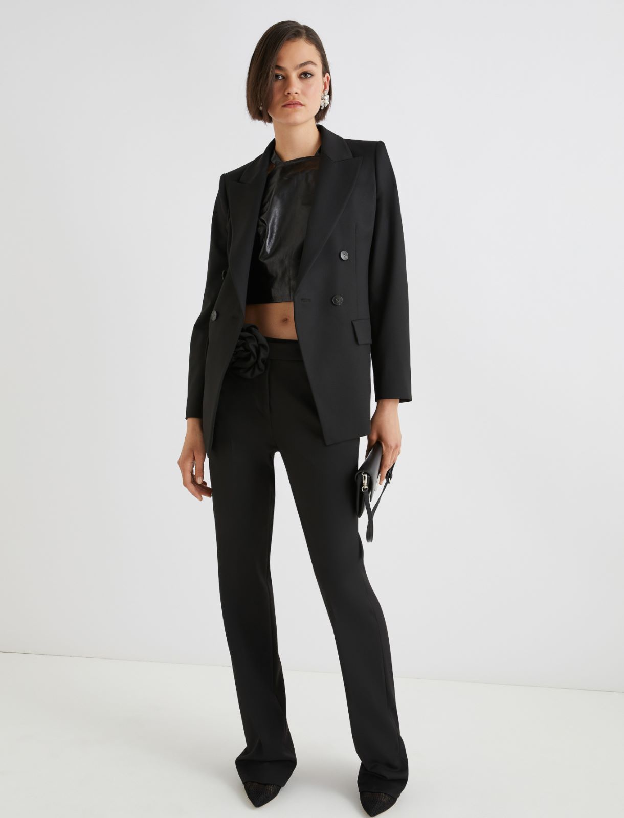 Flared trousers with flower-adorned belt detail - BLACK - Marella - 2