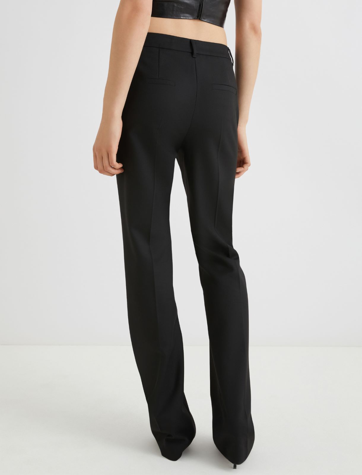 Flared trousers with flower-adorned belt detail - BLACK - Marella - 3
