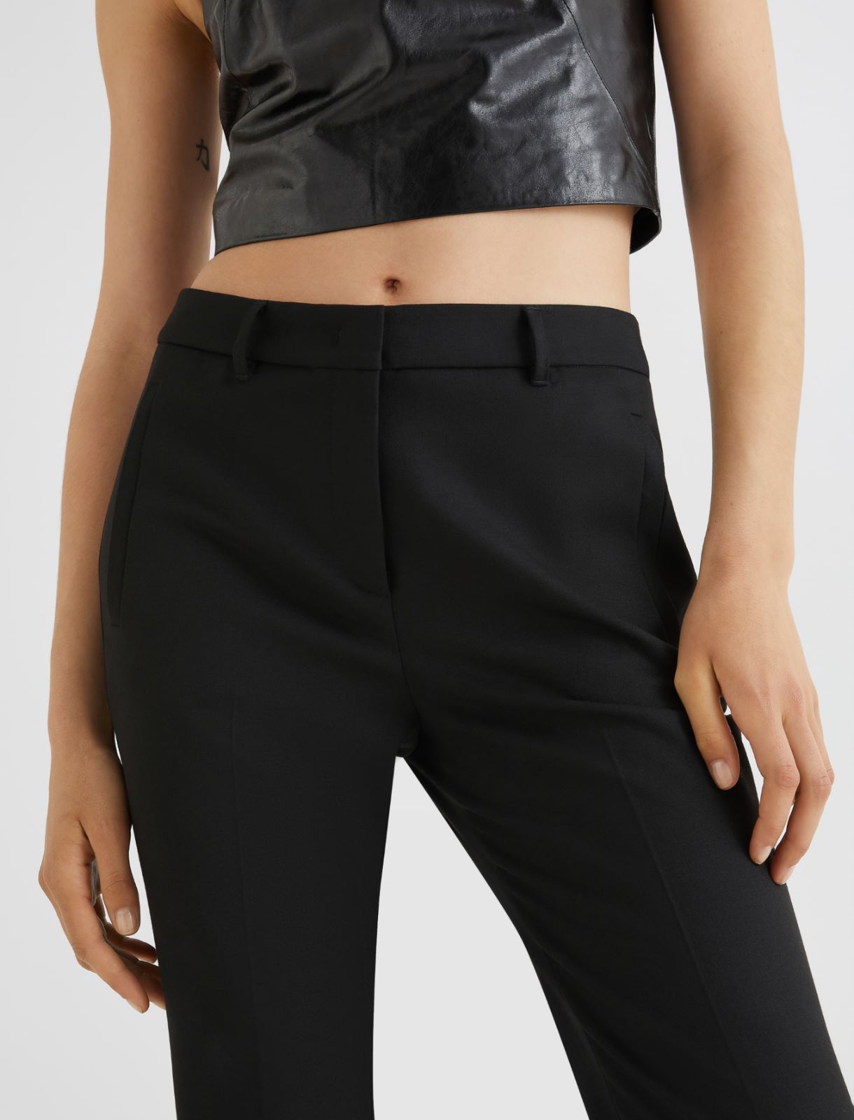 Flared trousers with flower-adorned belt detail - BLACK - Marella - 5