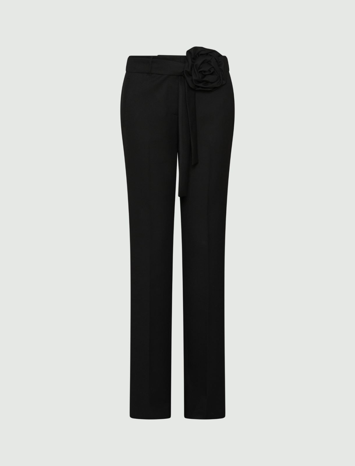 Flared trousers with flower-adorned belt detail - BLACK - Marella