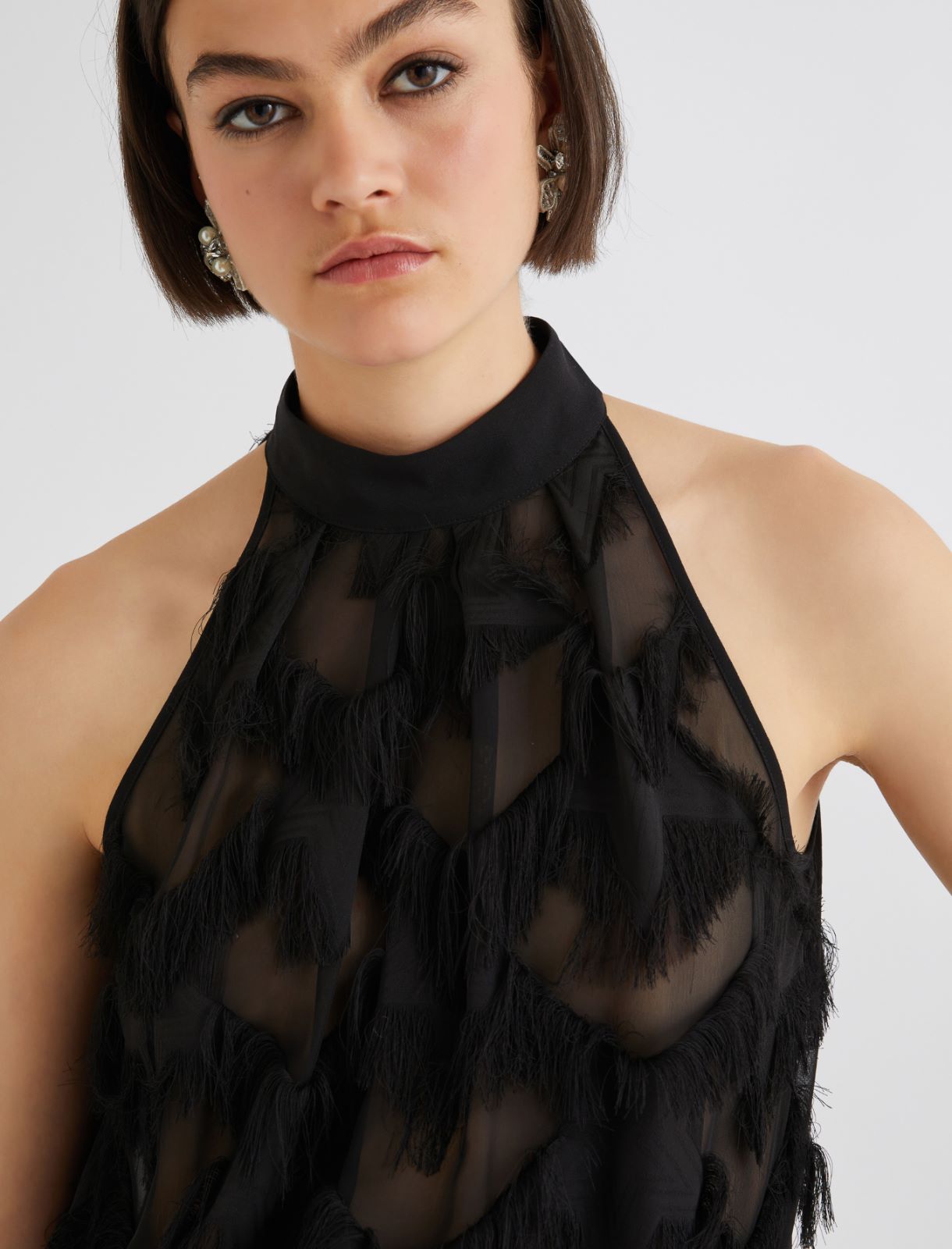 Sleeveless fil coupé top - BLACK - Marella - 5