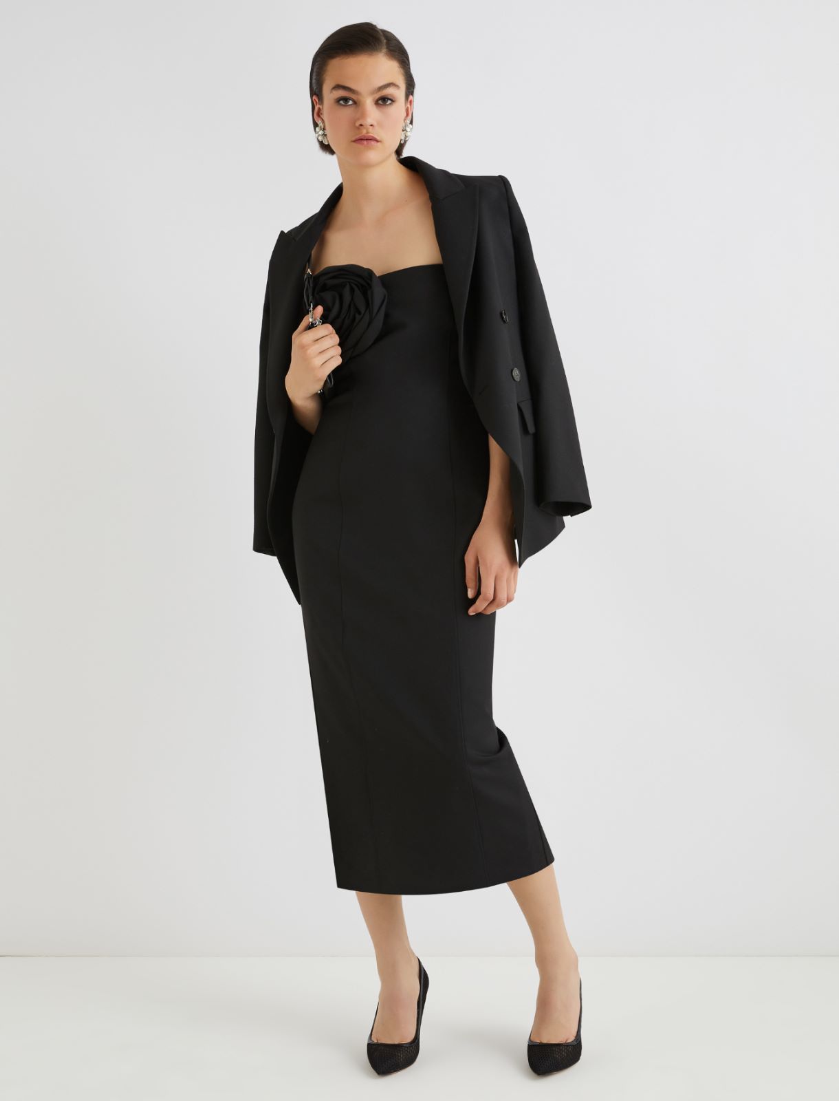 Sukienka gorsetowa z elastycznej gabardyny - CZARNY - Marella - 2