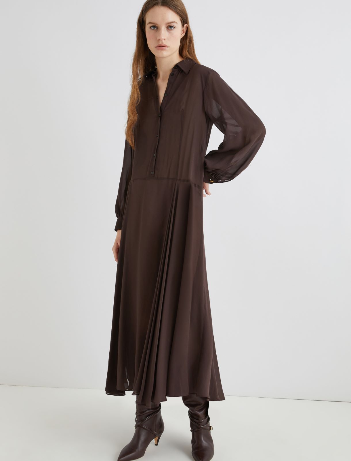 Georgette shirt dress - BROWN - Marella - 4