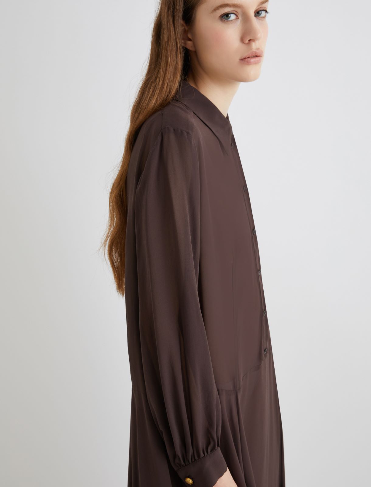 Georgette shirt dress - BROWN - Marella - 5