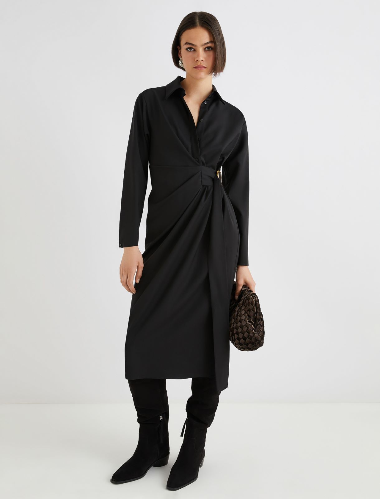 Shirt dress with side buckle detail - BLACK - Marella - 2