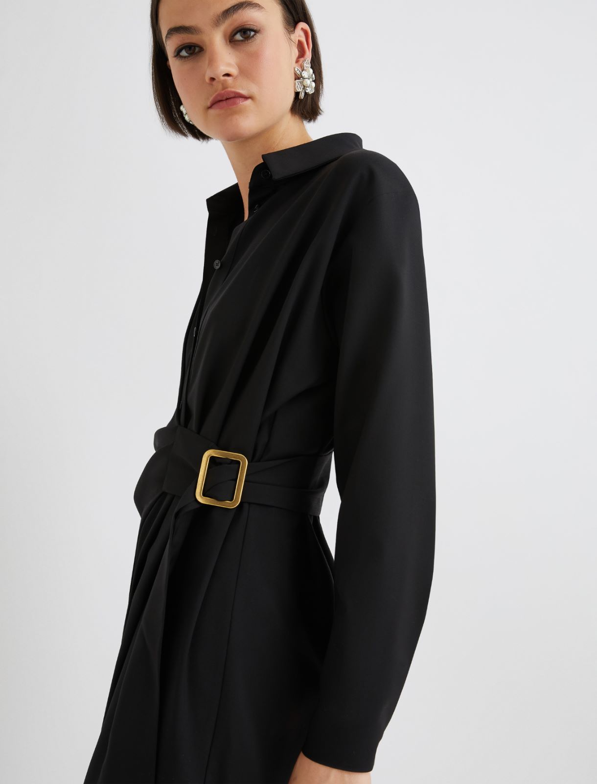 Shirt dress with side buckle detail - BLACK - Marella - 5