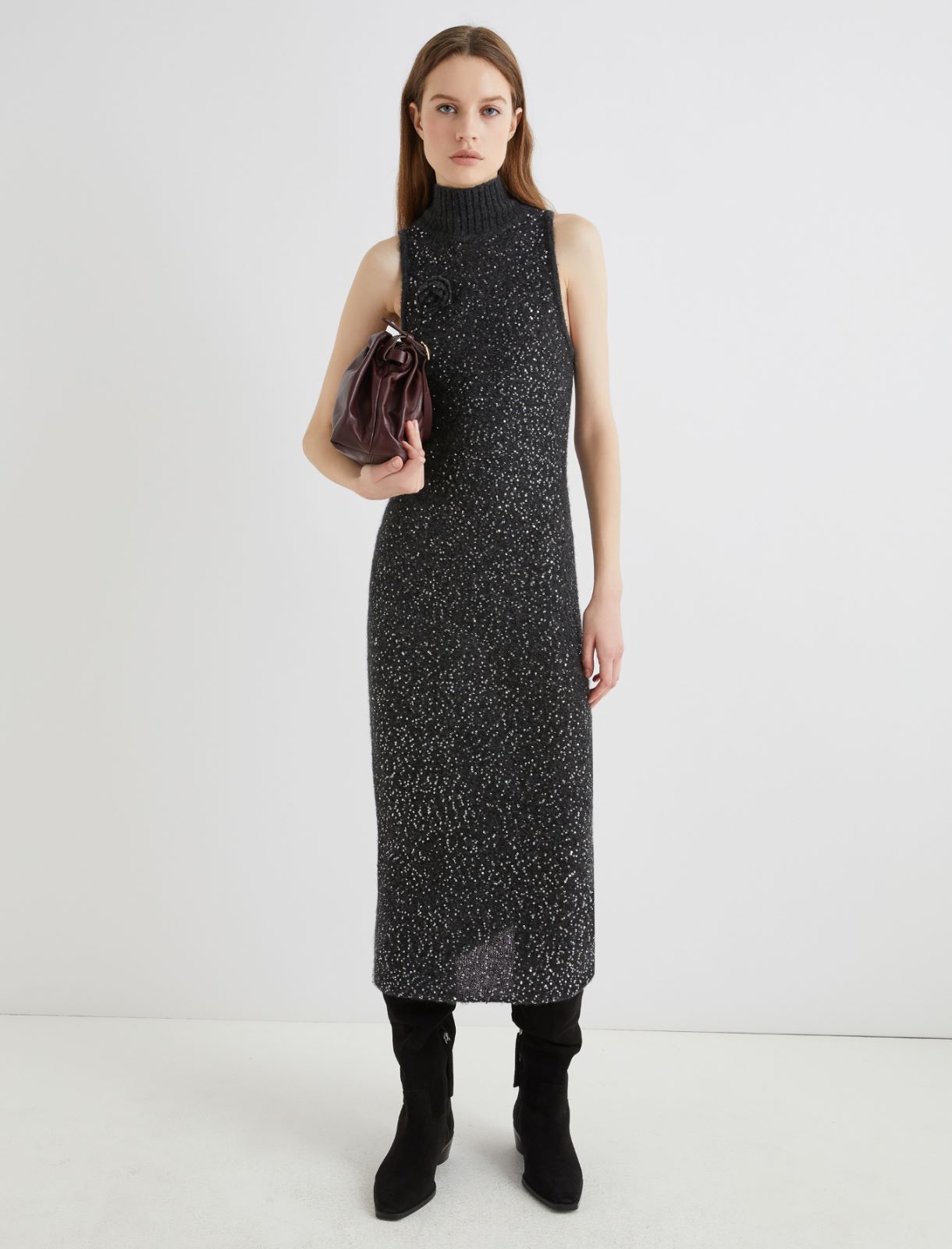 Sleeveless alpaca dress with sequin detail - MELANGE GREY - Marella - 2