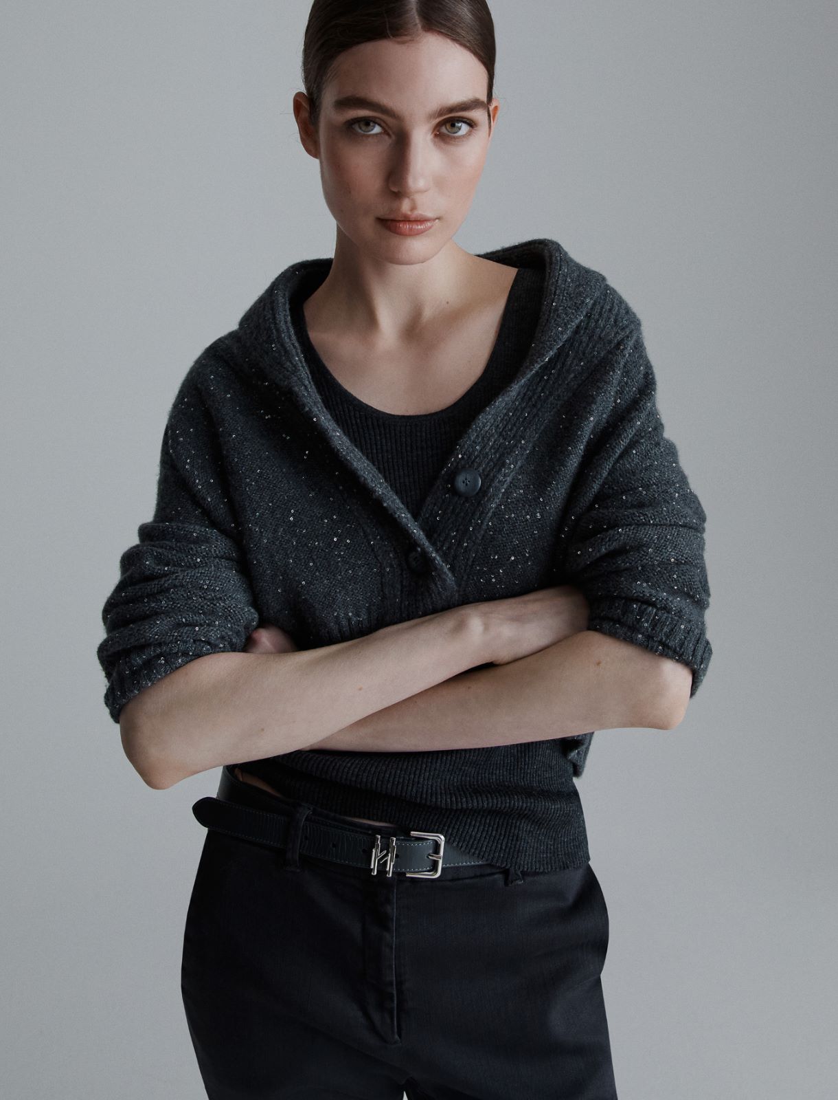 Sequinned cashmere-blend cardigan - DARK GREY - Marella - 4