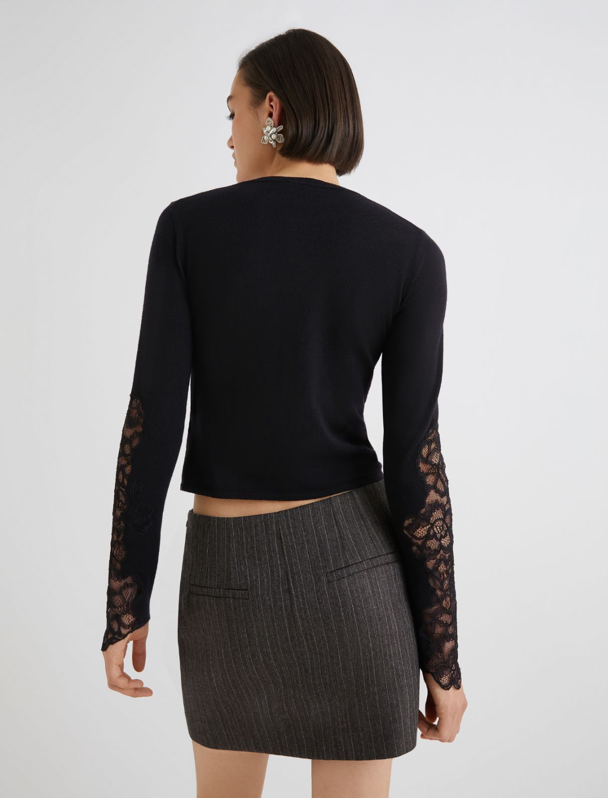 Lace-detail cardigan - BLACK - Marella - 3