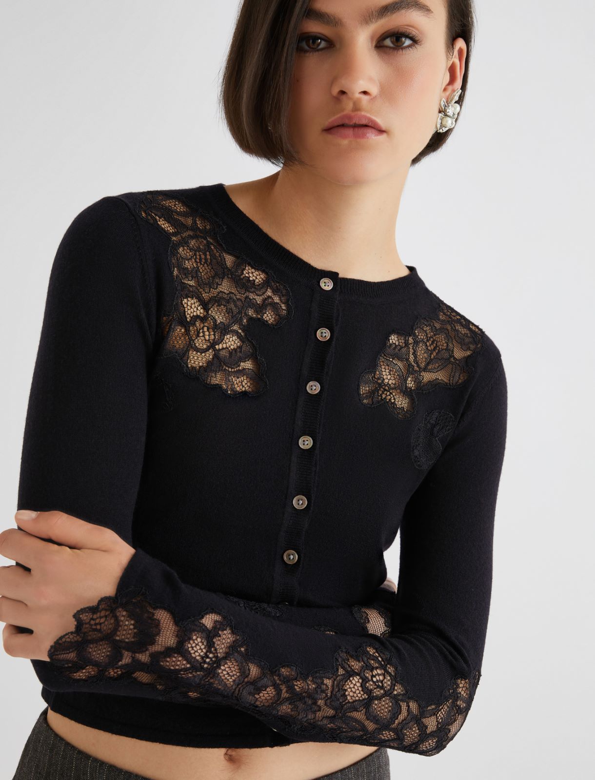 Lace-detail cardigan - BLACK - Marella - 5