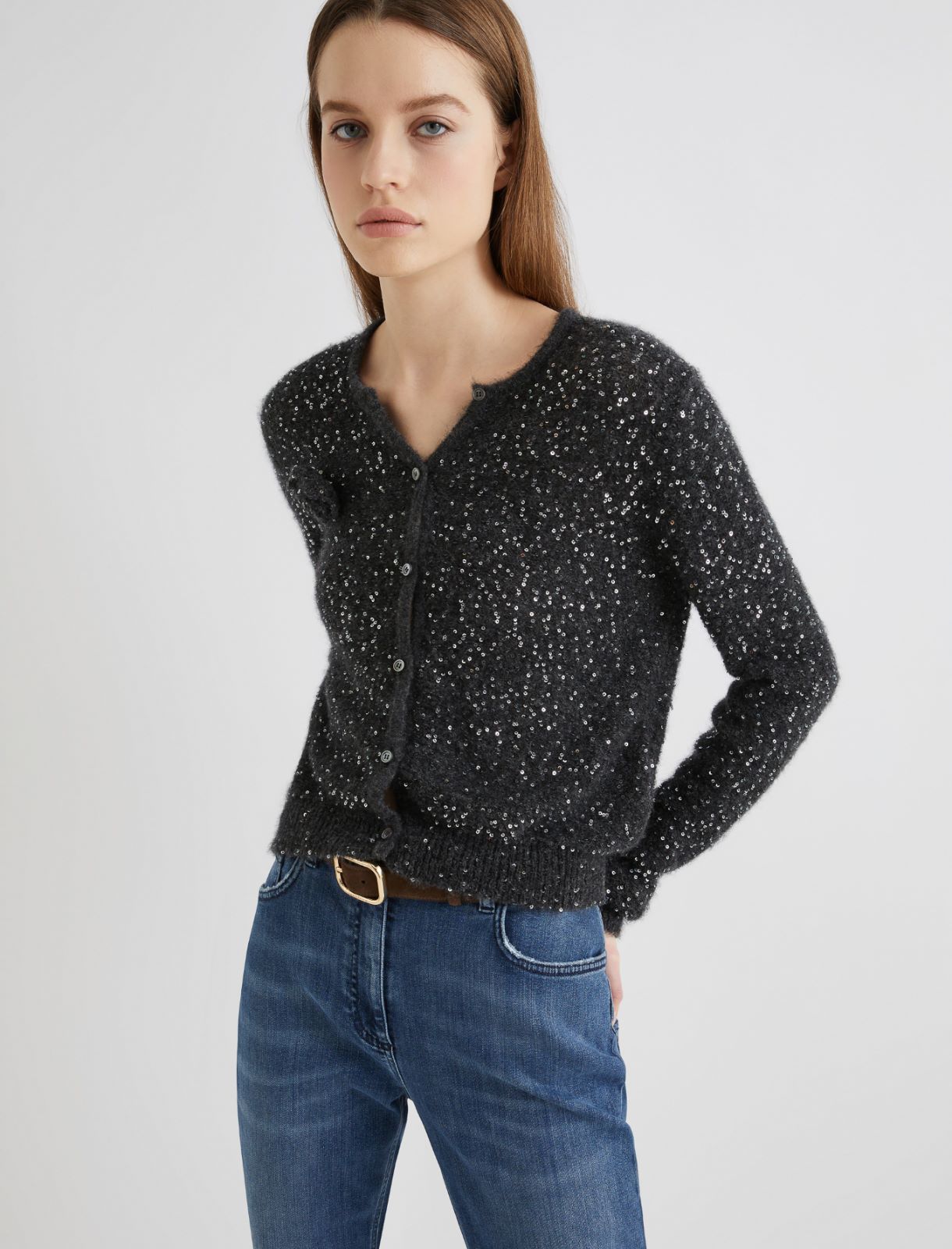 Cardigan in maglia con paillette - GRIGIO MELANGE - Marella - 4