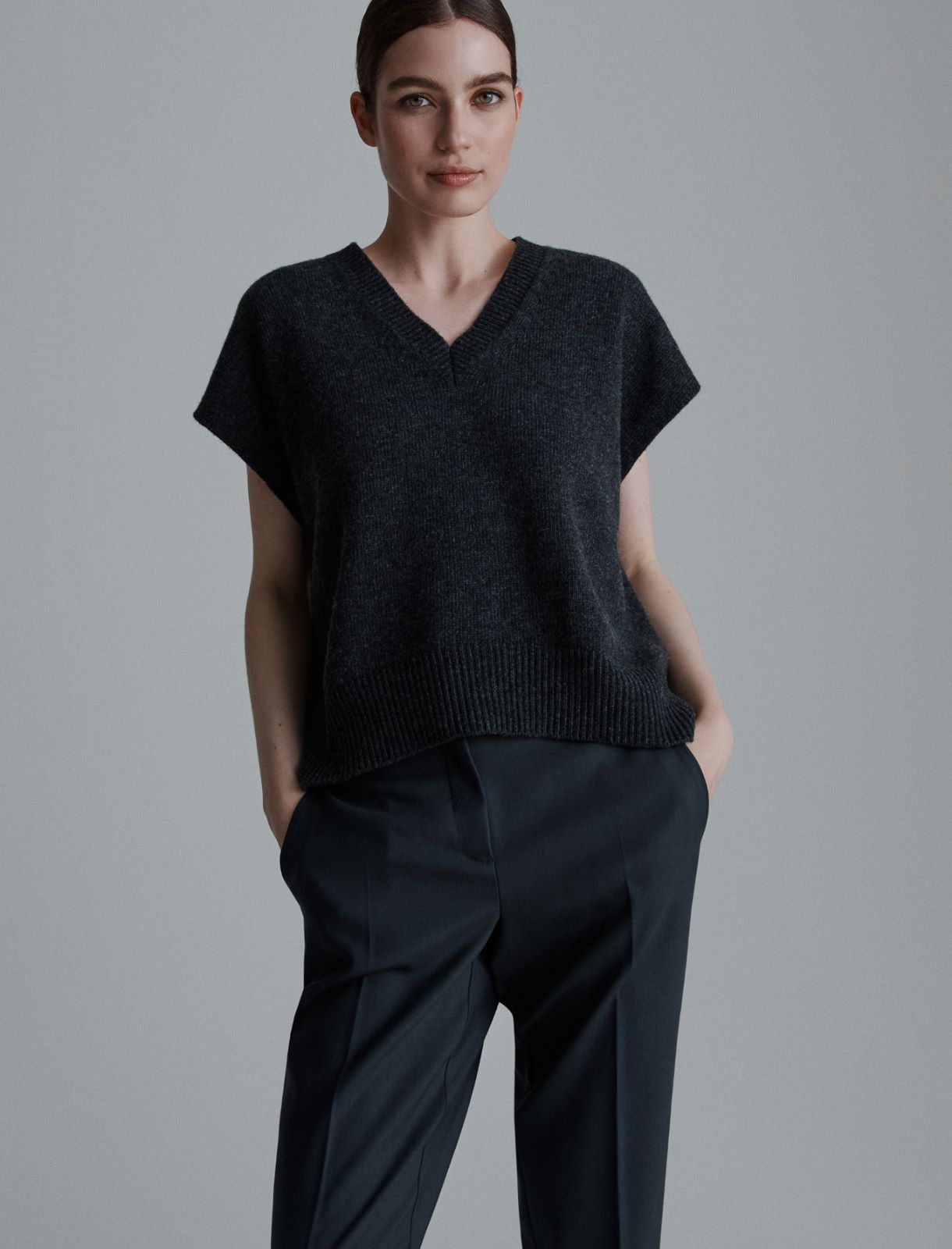 Oversized wool gilet - DARK GREY - Marella - 4