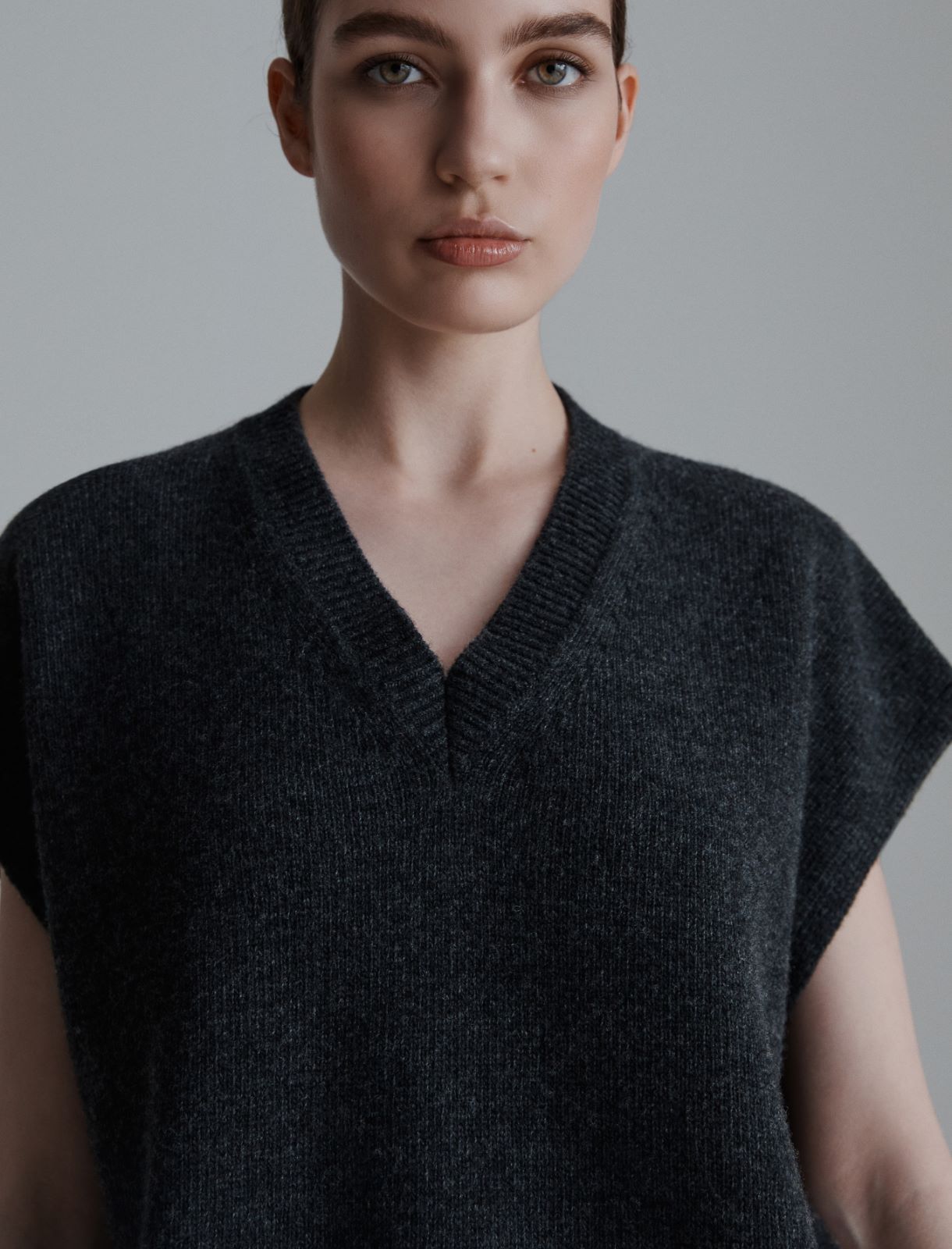 Oversized wool gilet - DARK GREY - Marella - 5