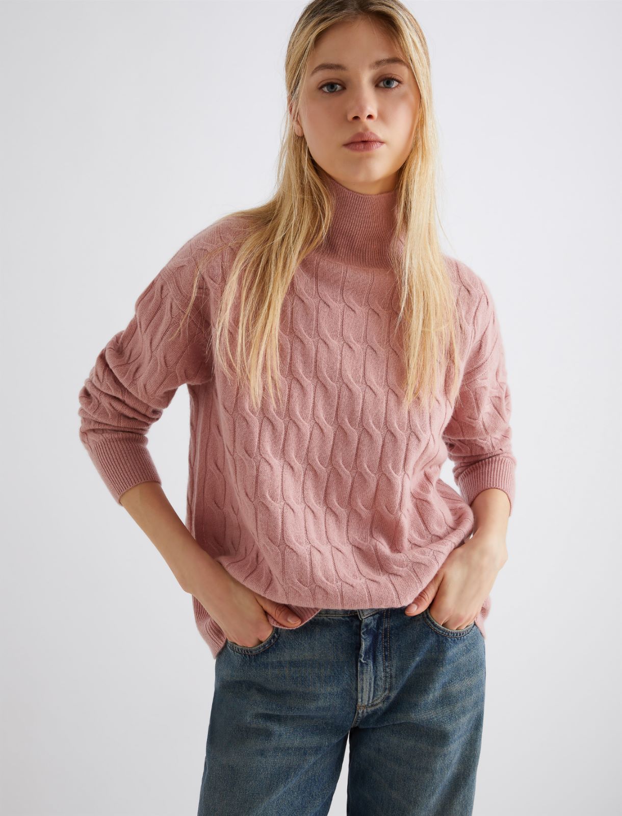 Cashmere-blend mock polo-neck sweater - PINK - Marella - 4