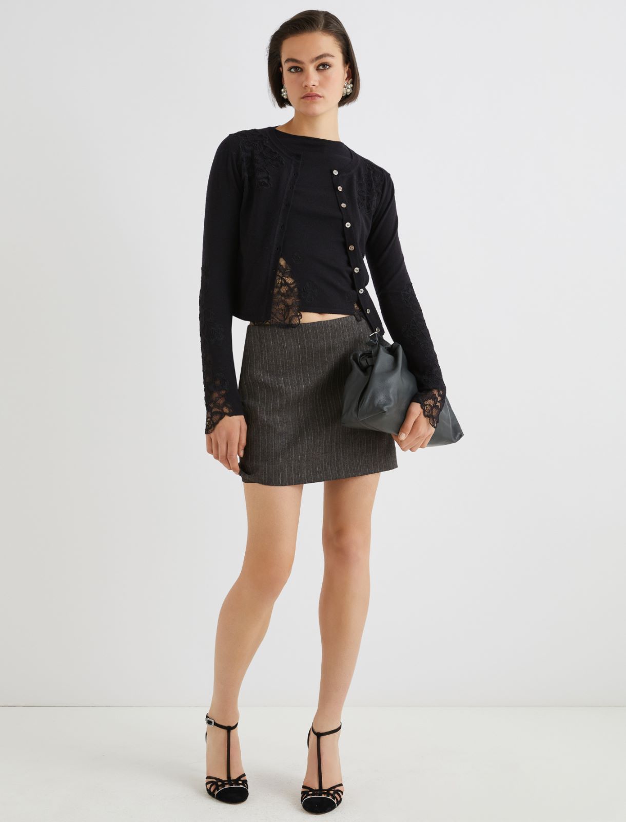 Lace-adorned snug-fit sweater - BLACK - Marella