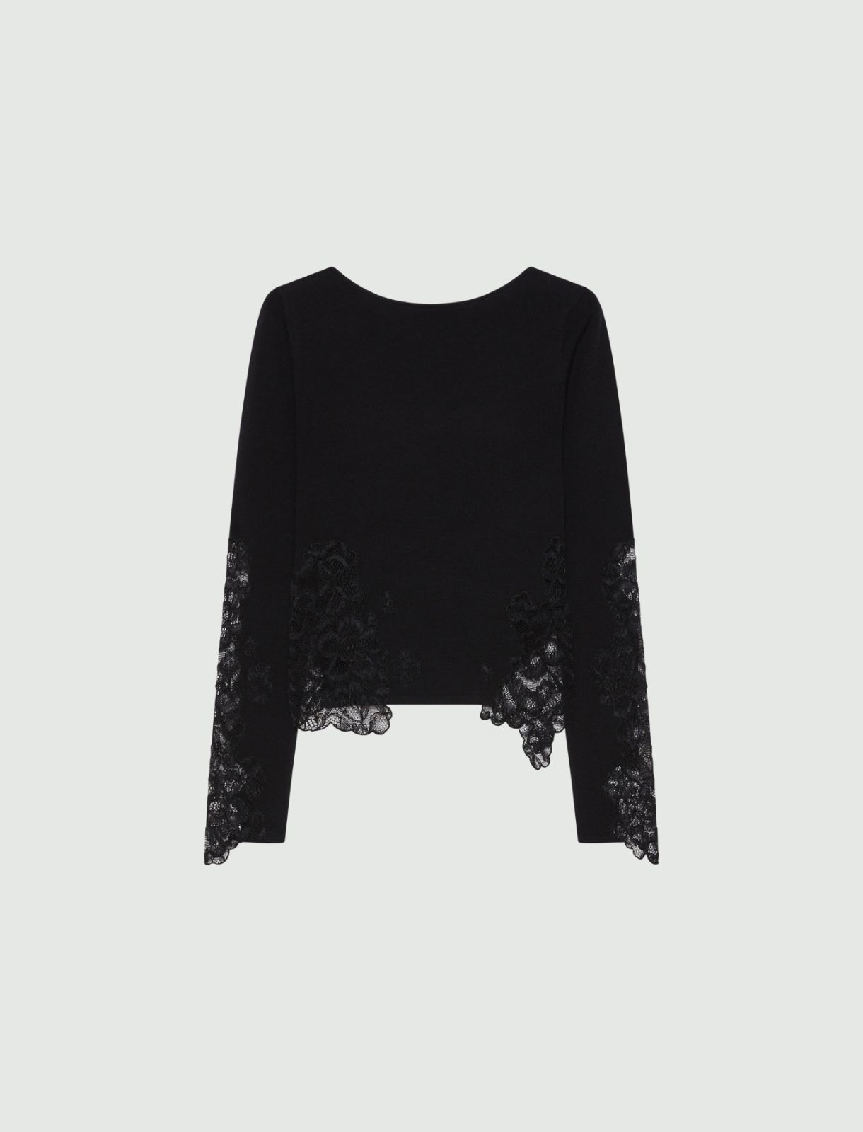 Lace-adorned snug-fit sweater - BLACK - Marella - 5