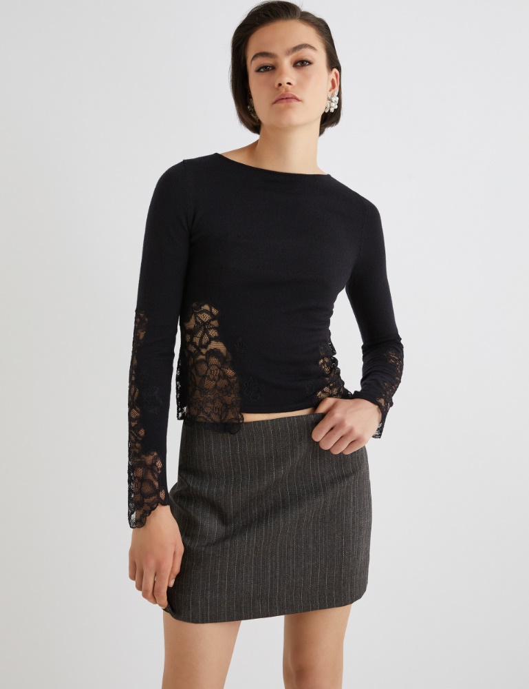 Lace-adorned snug-fit sweater - Marella
