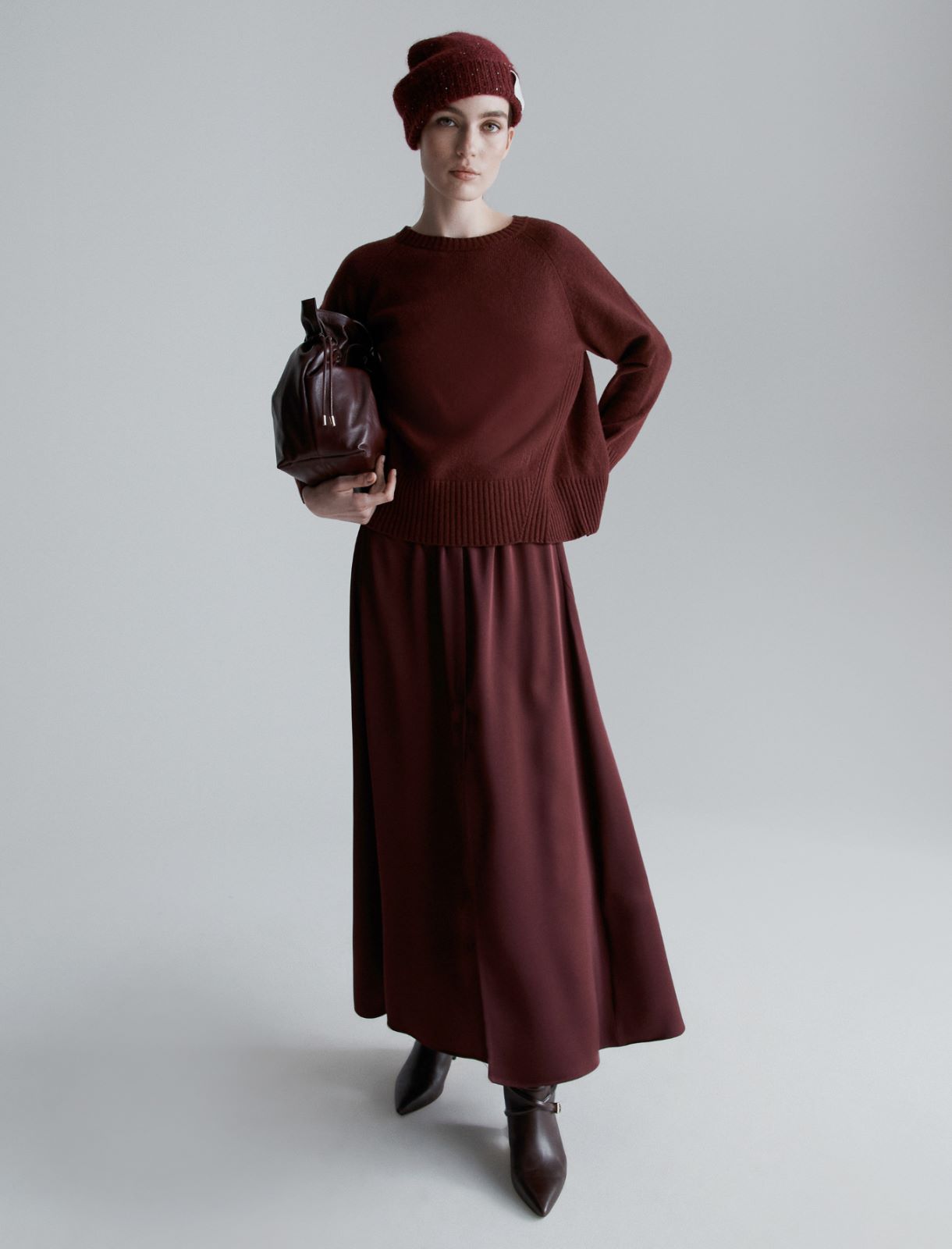 Boxy-fit pure wool sweater - BORDEAUX - Marella