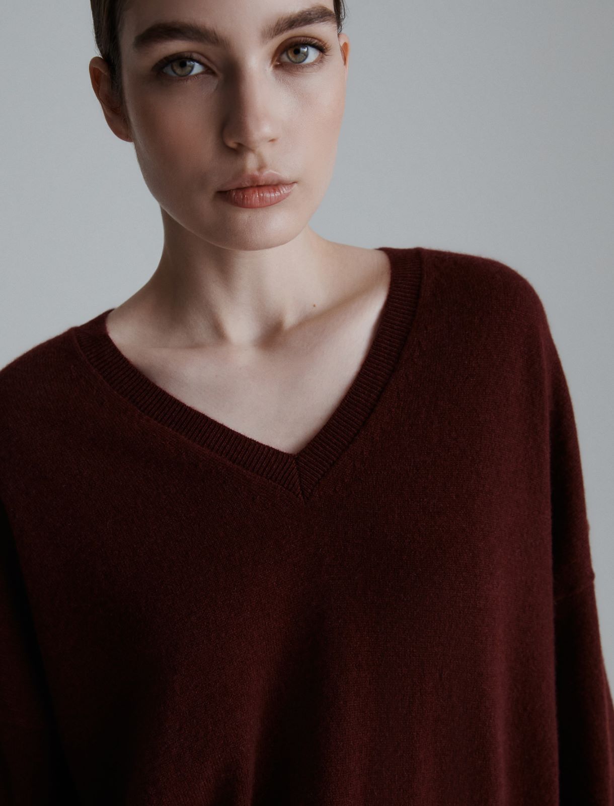 Pure cashmere V-neck sweater - BORDEAUX - Marella - 5