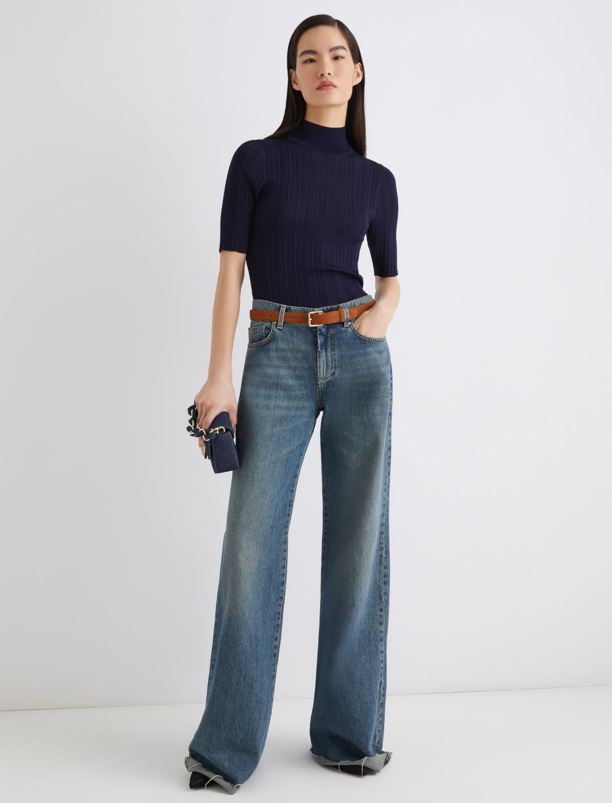 Short-sleeved mock polo-neck sweater - NAVY - Marella - 2