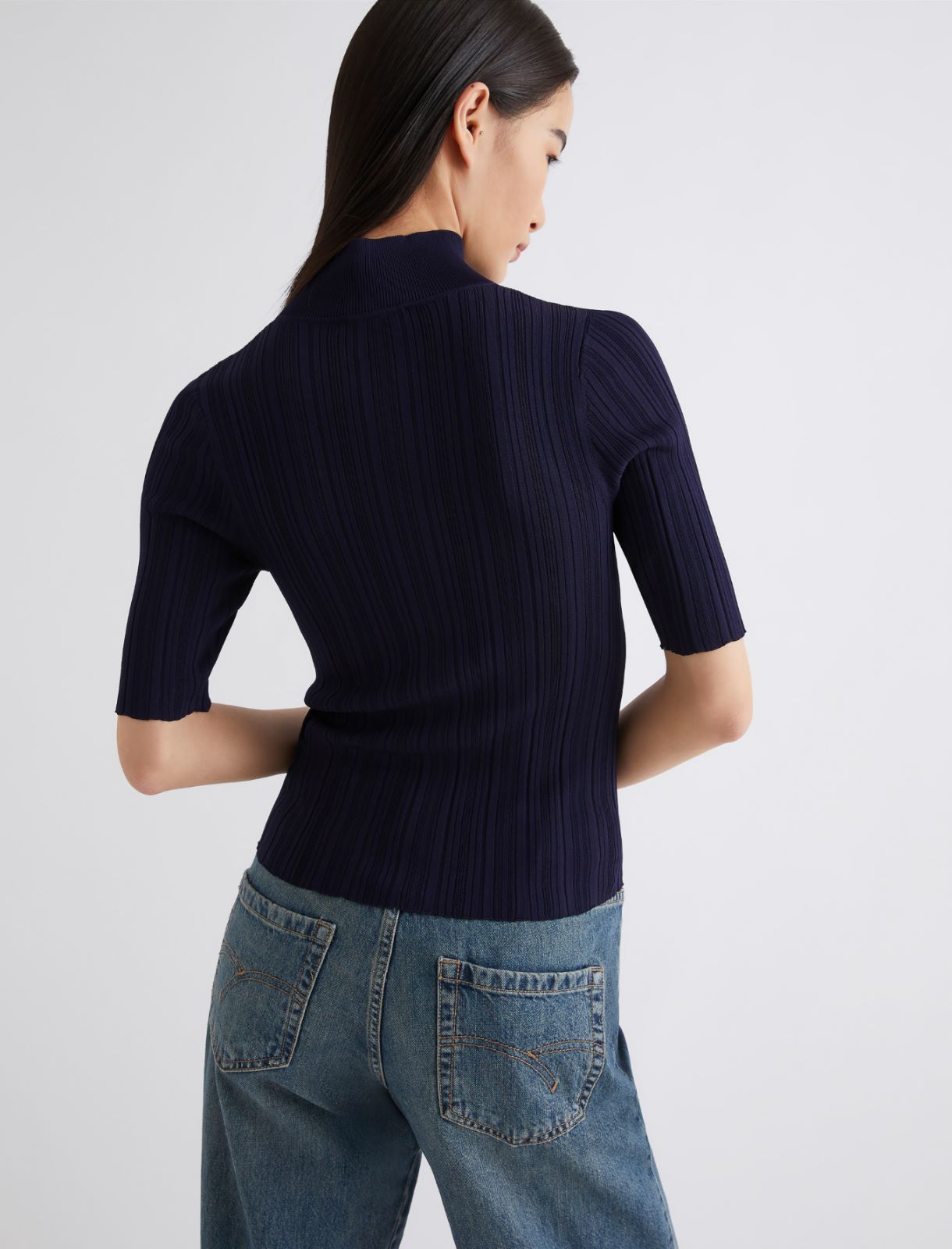 Short-sleeved mock polo-neck sweater - NAVY - Marella - 3