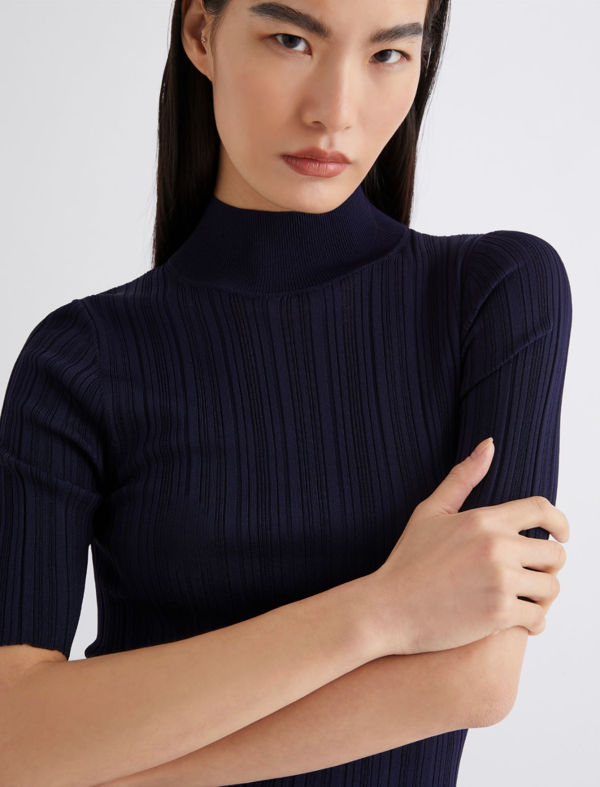 Short-sleeved mock polo-neck sweater - NAVY - Marella - 5