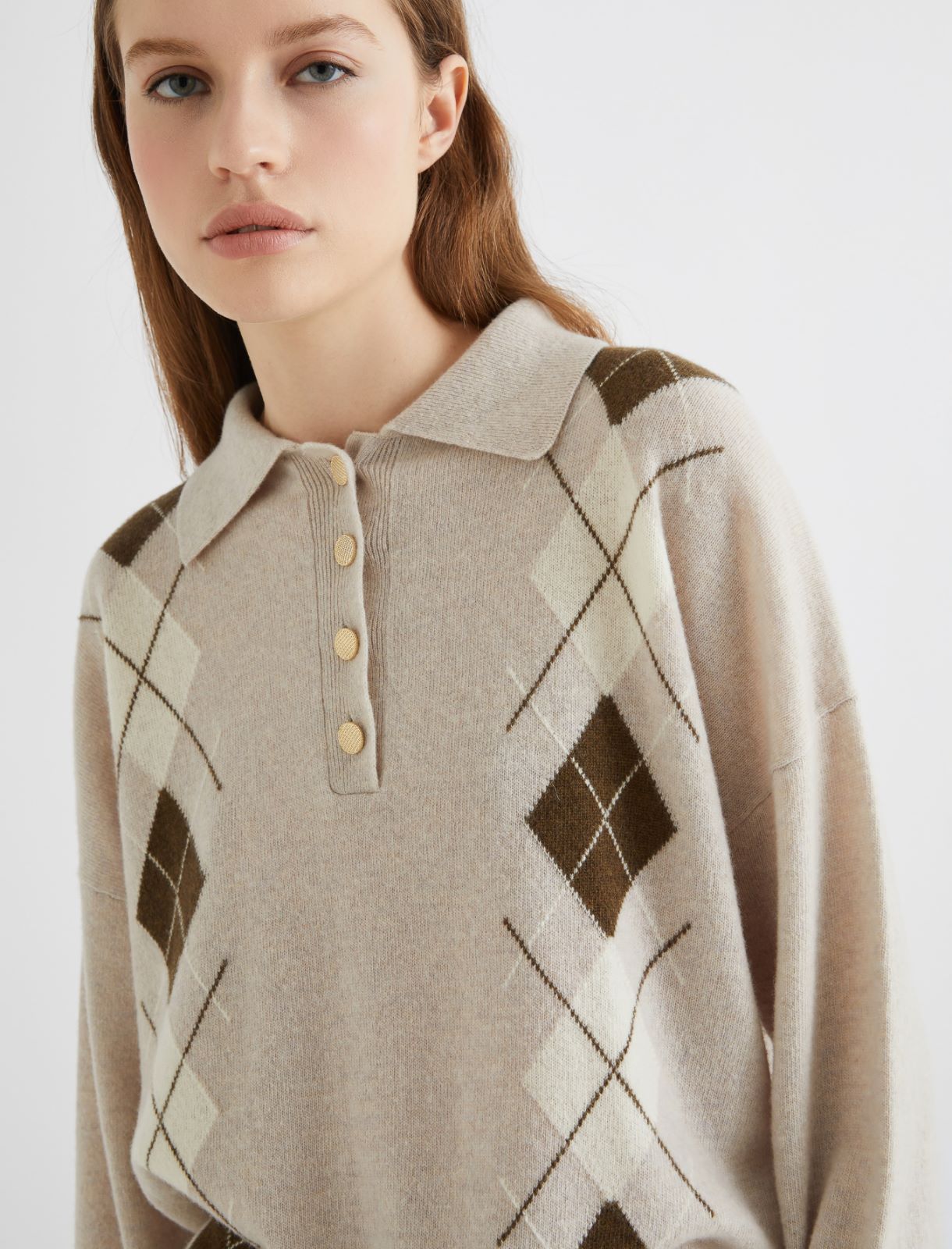 Inlay-detail polo-neck sweater - NATURAL - Marella - 4