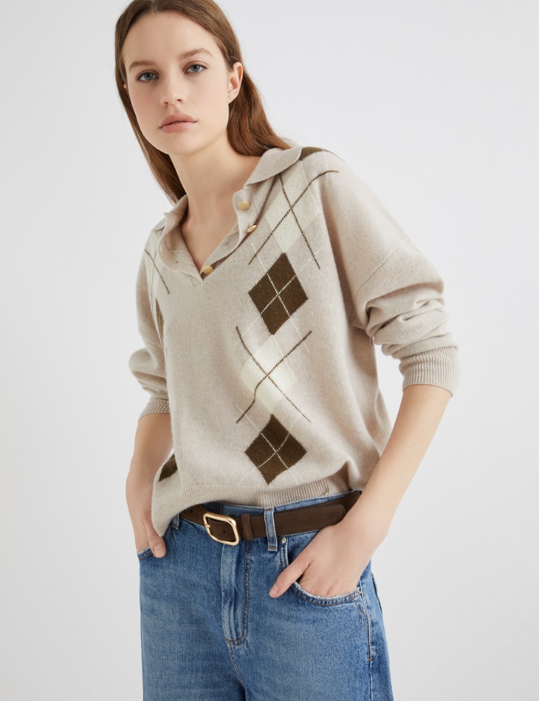 Inlay-detail polo-neck sweater - Marella