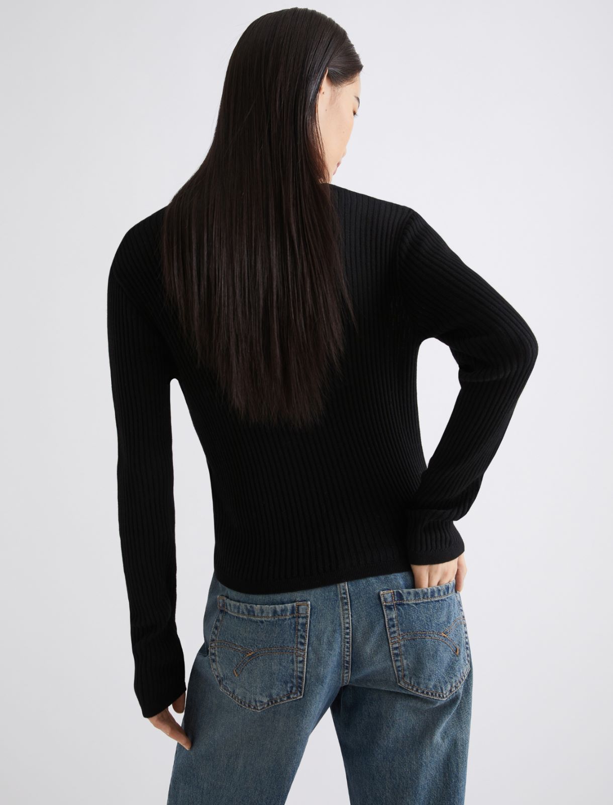 Rib-knit ultra-light sweater - BLACK - Marella - 3