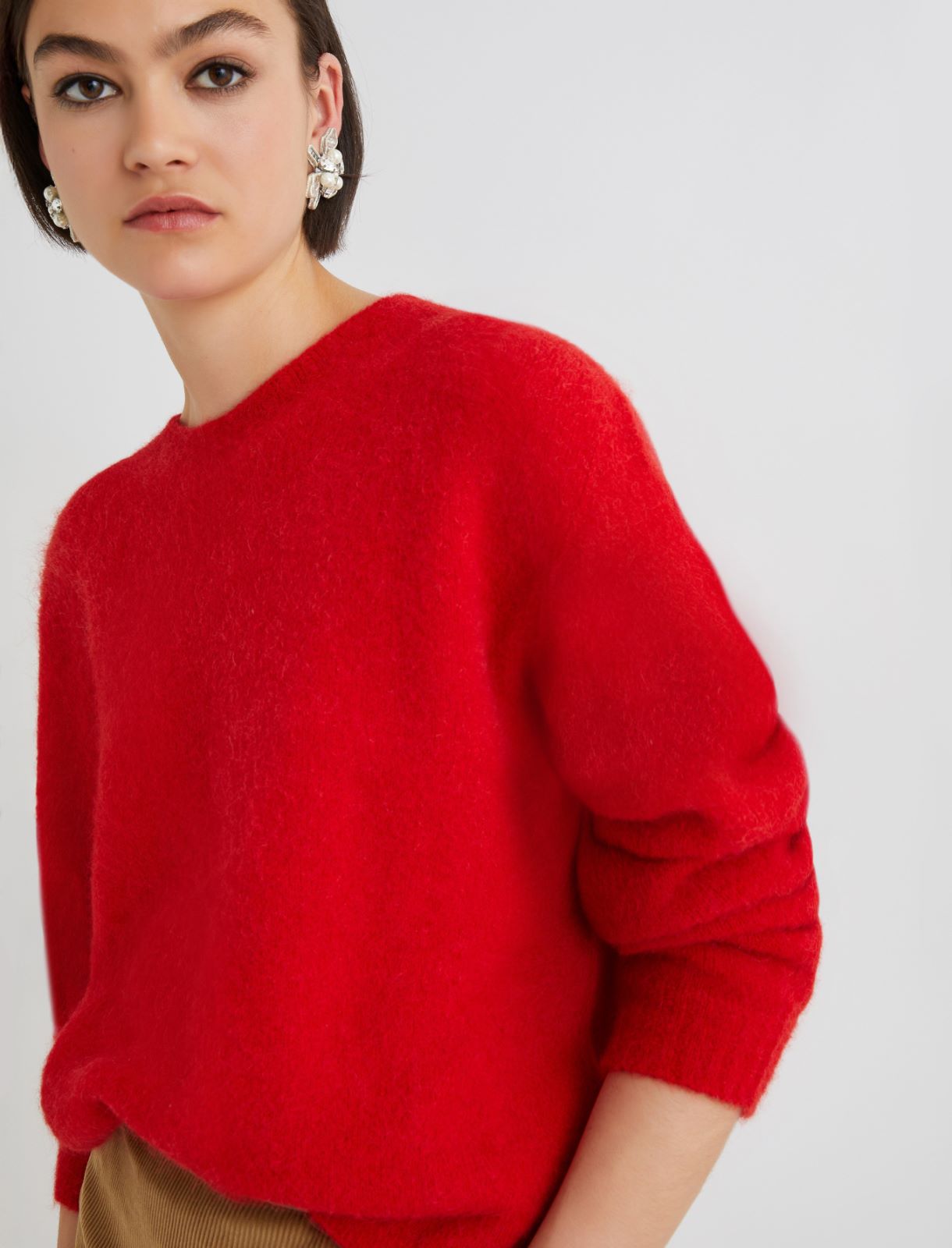 Stretch alpaca crew-neck sweater - RED - Marella - 5