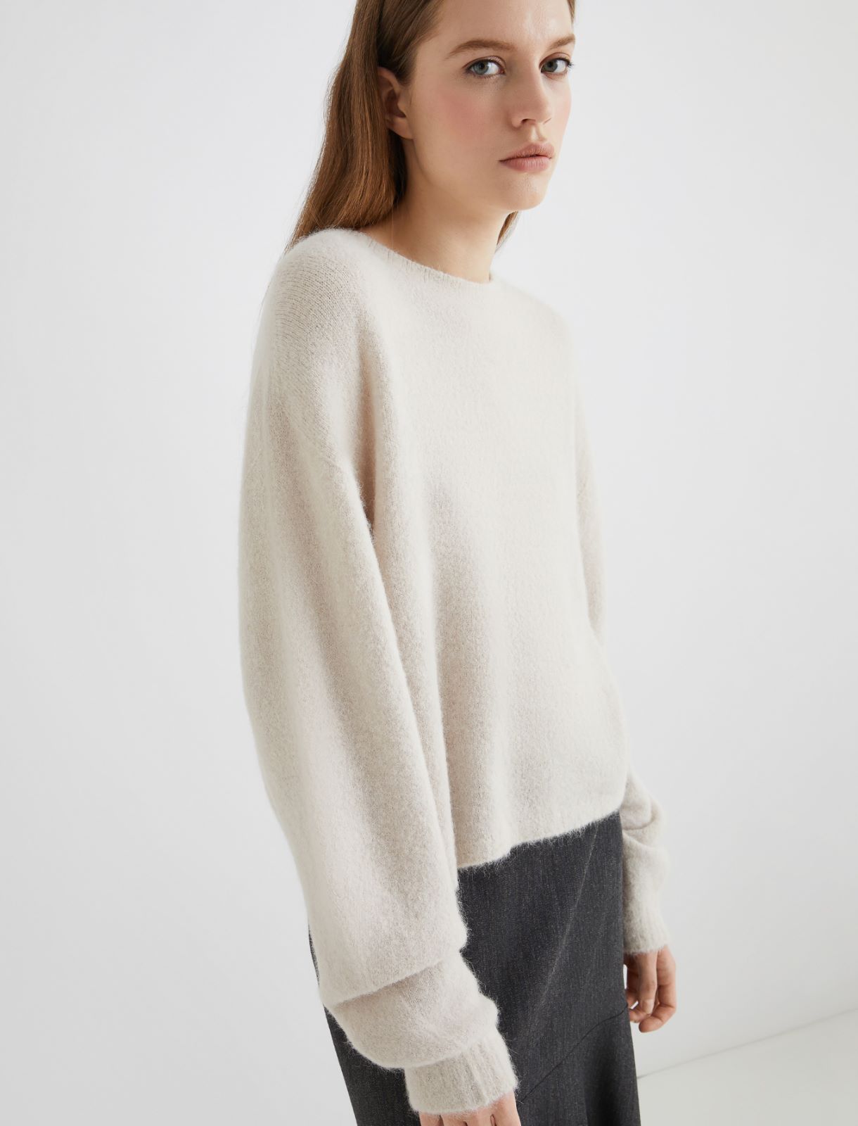 Stretch alpaca crew-neck sweater - NATURAL - Marella - 4