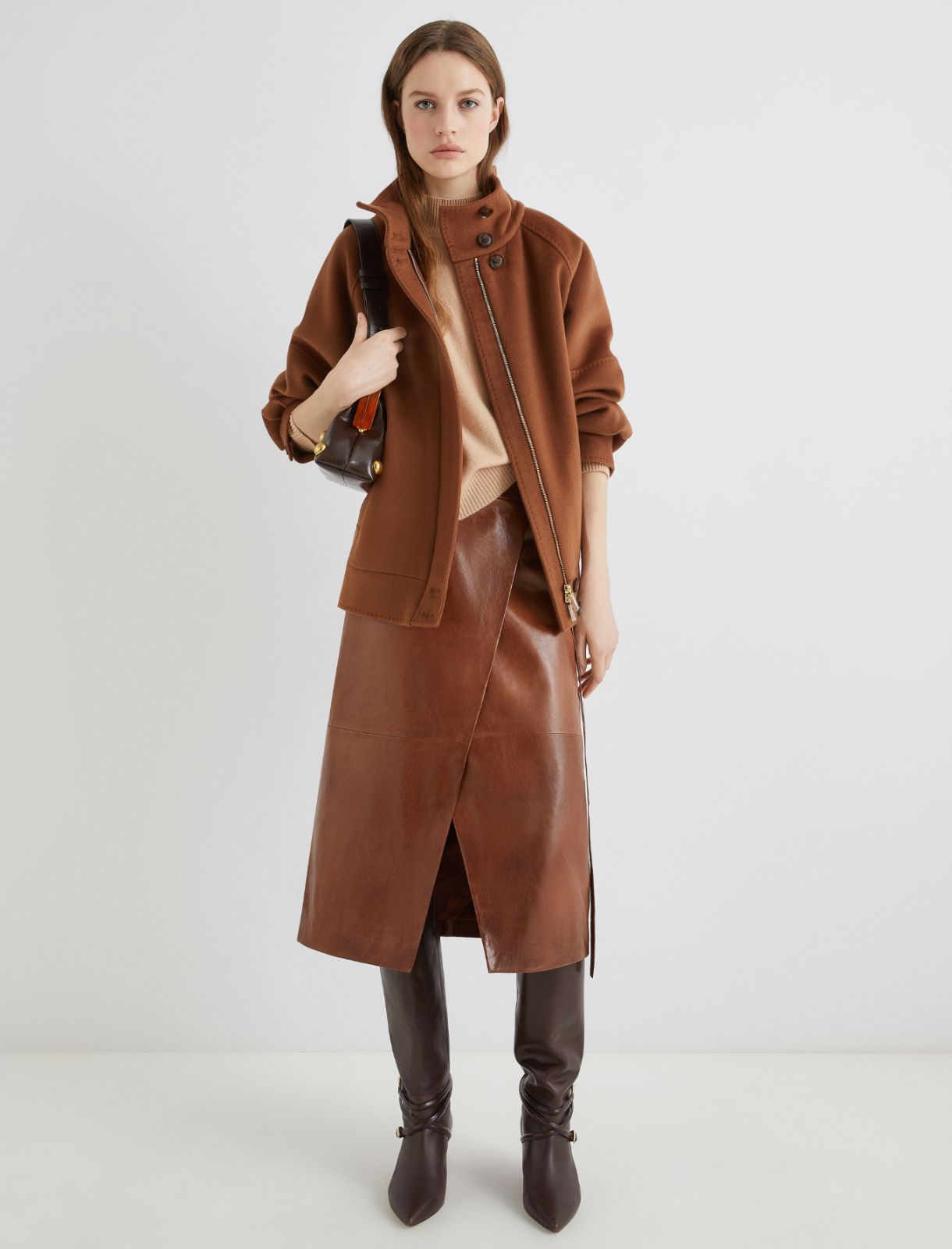 Nappa leather wrap skirt - BROWN - Marella - 2