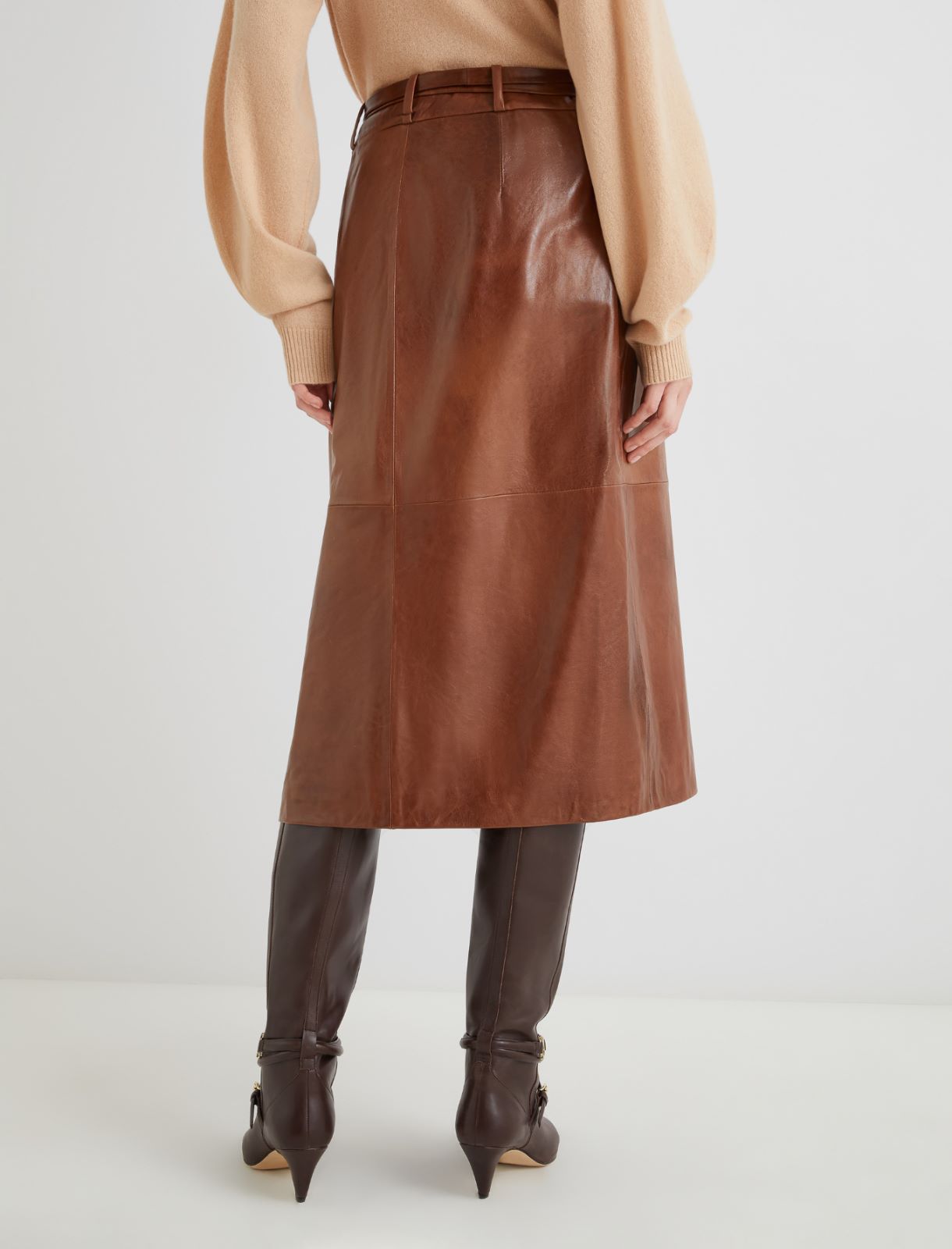 Nappa leather wrap skirt - BROWN - Marella - 3