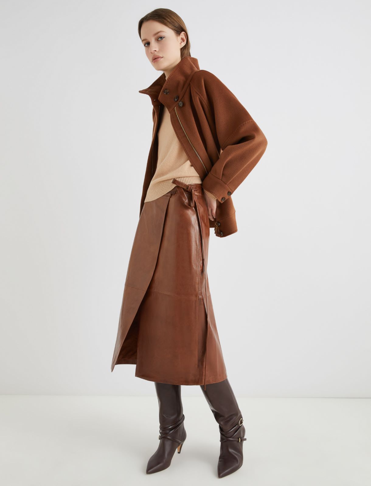 Nappa leather wrap skirt - BROWN - Marella - 4