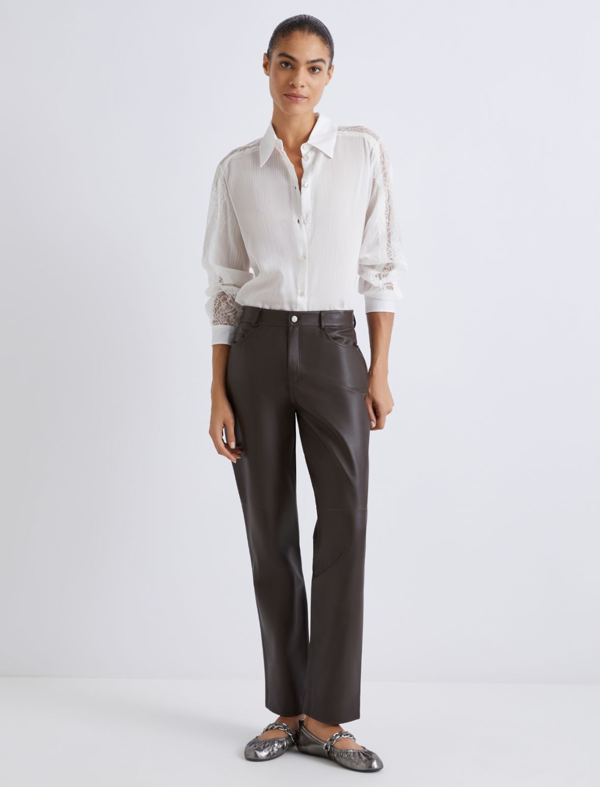5-pocket leather trousers - BROWN - Marella - 4