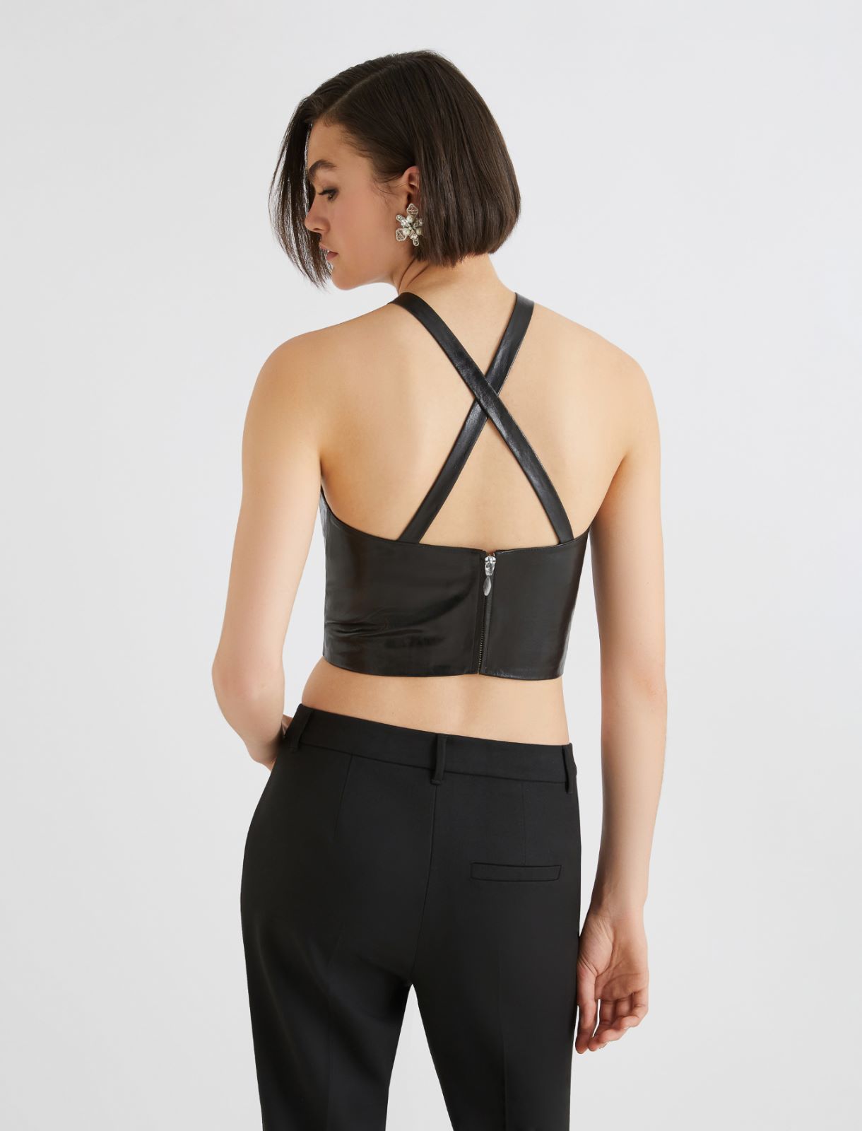 Sleeveless Nappa leather top - BLACK - Marella - 3