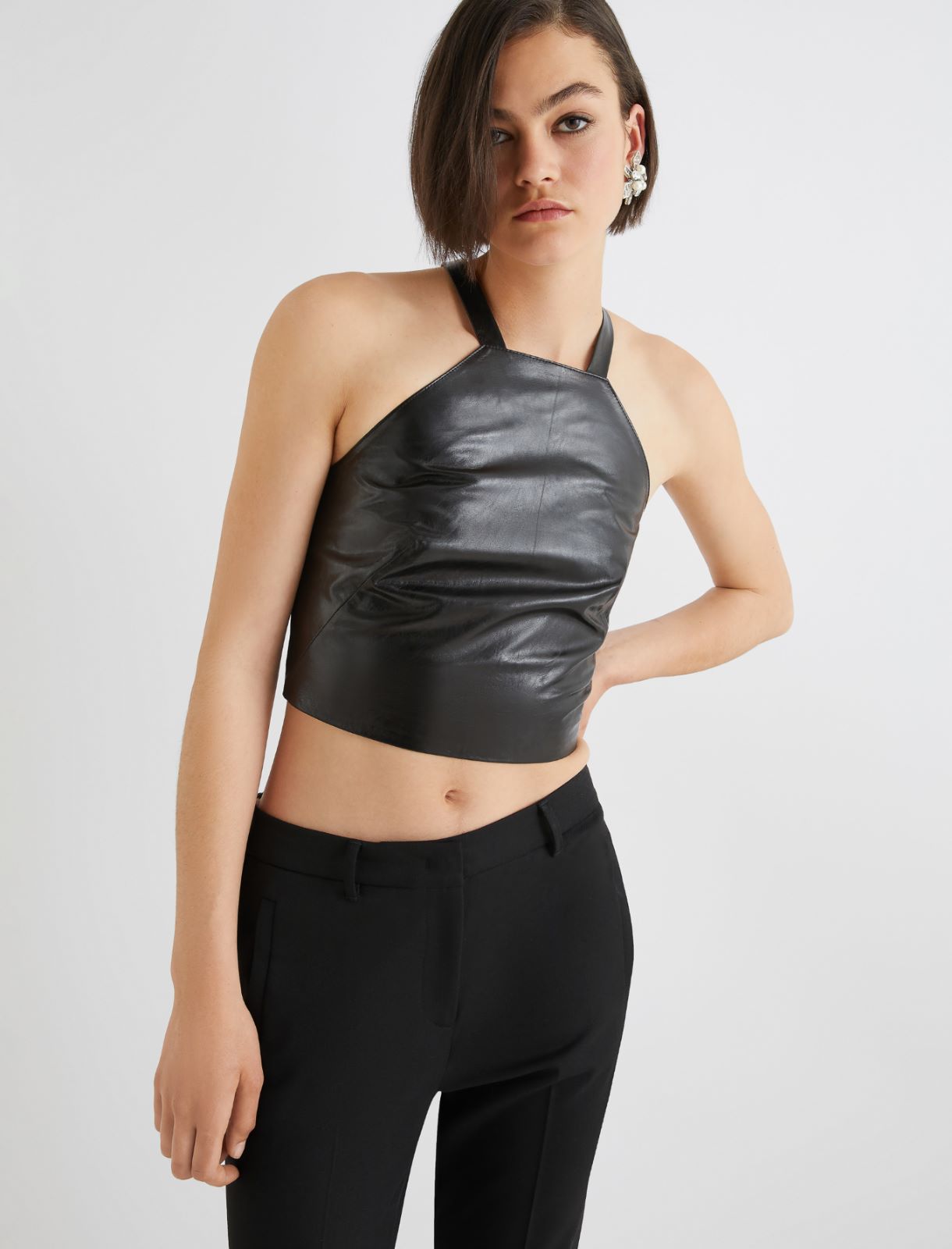 Sleeveless Nappa leather top - BLACK - Marella - 4