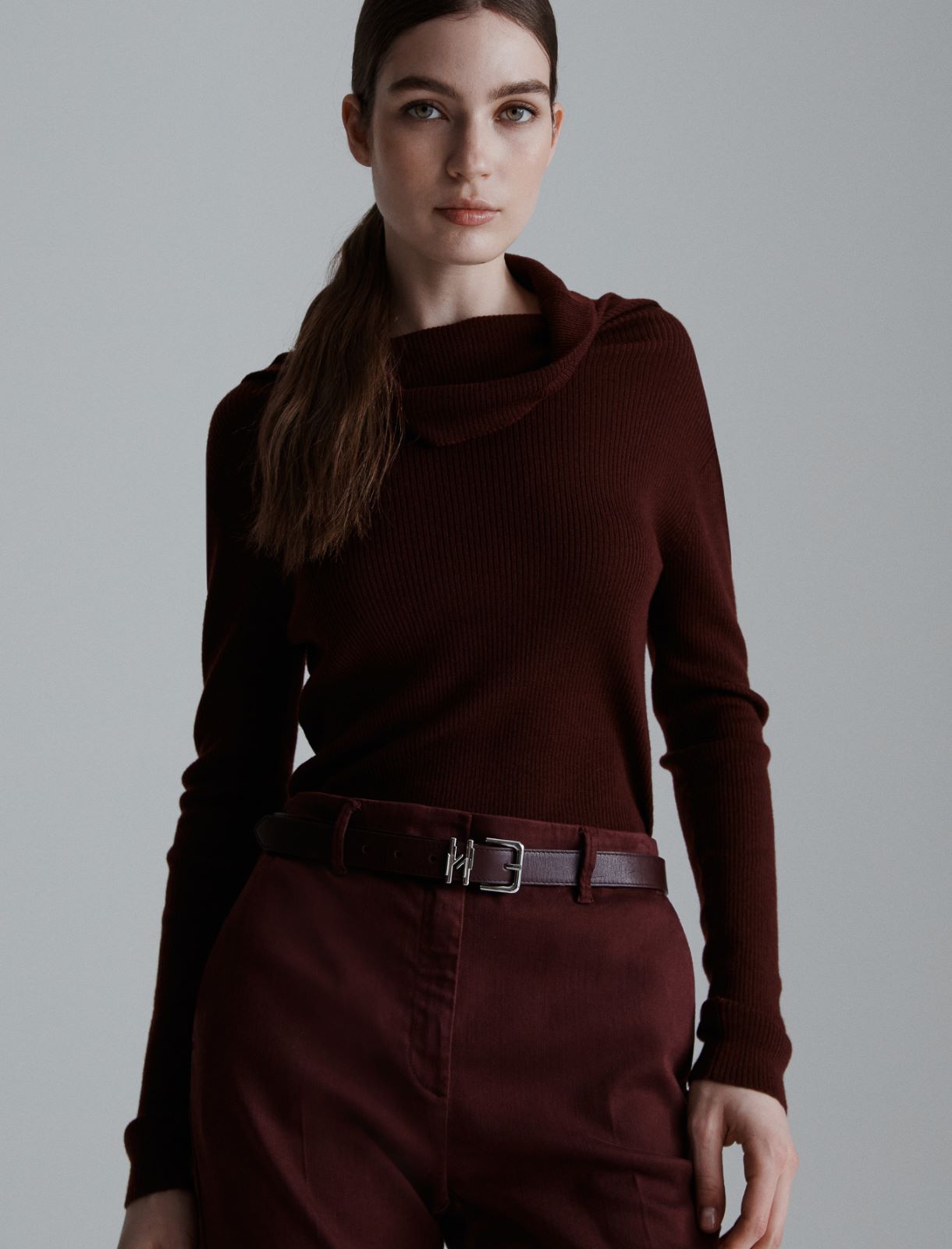 Leather belt with loop detail - BORDEAUX - Marella - 3