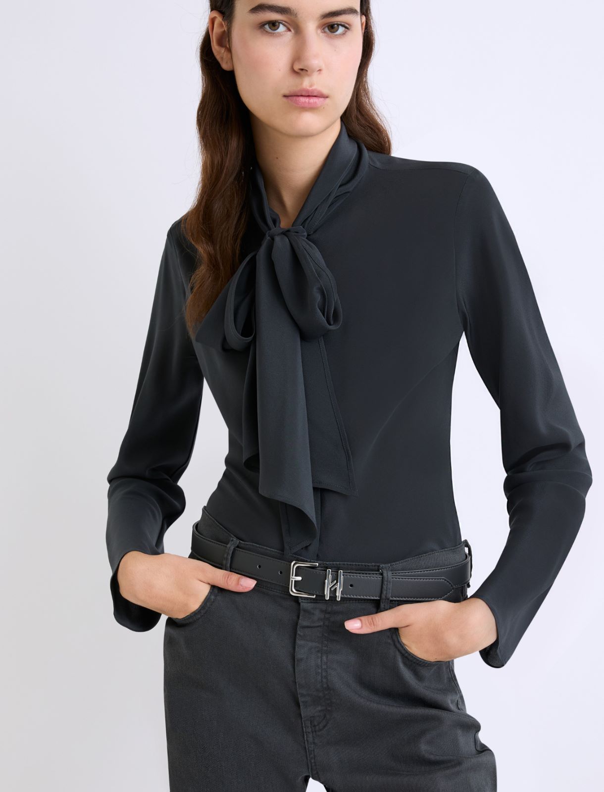 Leather belt with loop detail - DARK GREY - Marella - 3